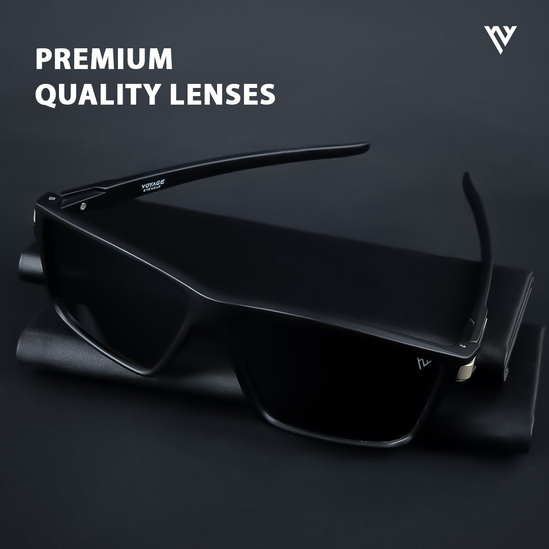 Jaxor | Matte Black & Golden Polarized Rectangle Sunglasses - PMG3969