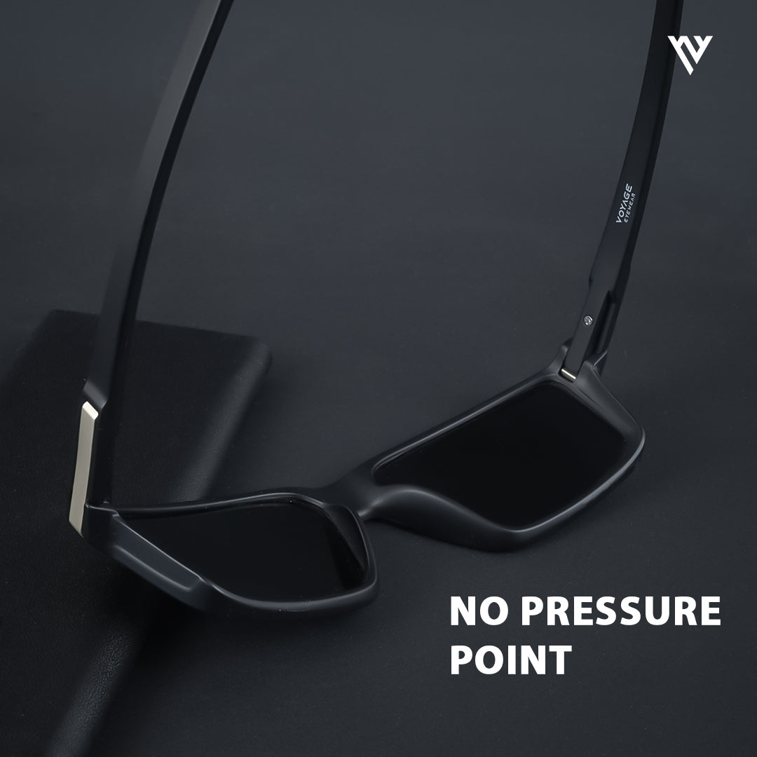 Jaxor | Matte Black & Golden Polarized Rectangle Sunglasses - PMG3969