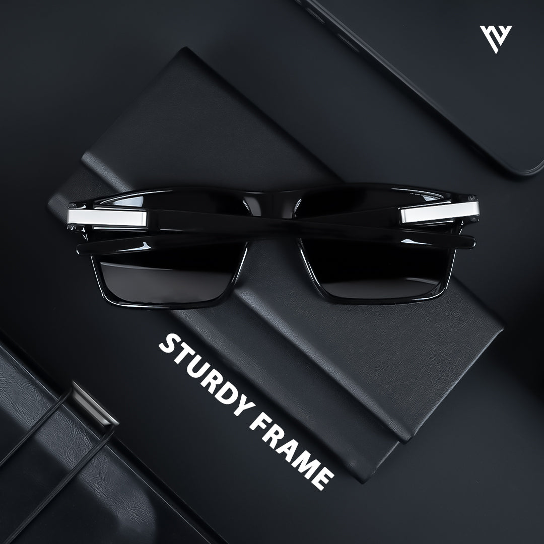 Voyage Exclusive Shine Black & Silver Polarized Rectangle Sunglasses for Men & Women - PMG3968