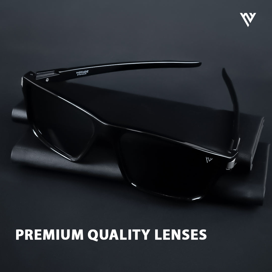 Voyage Exclusive Shine Black & Silver Polarized Rectangle Sunglasses for Men & Women - PMG3968