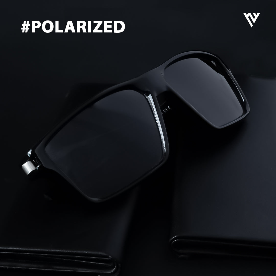Voyage Exclusive Shine Black & Silver Polarized Rectangle Sunglasses for Men & Women - PMG3968