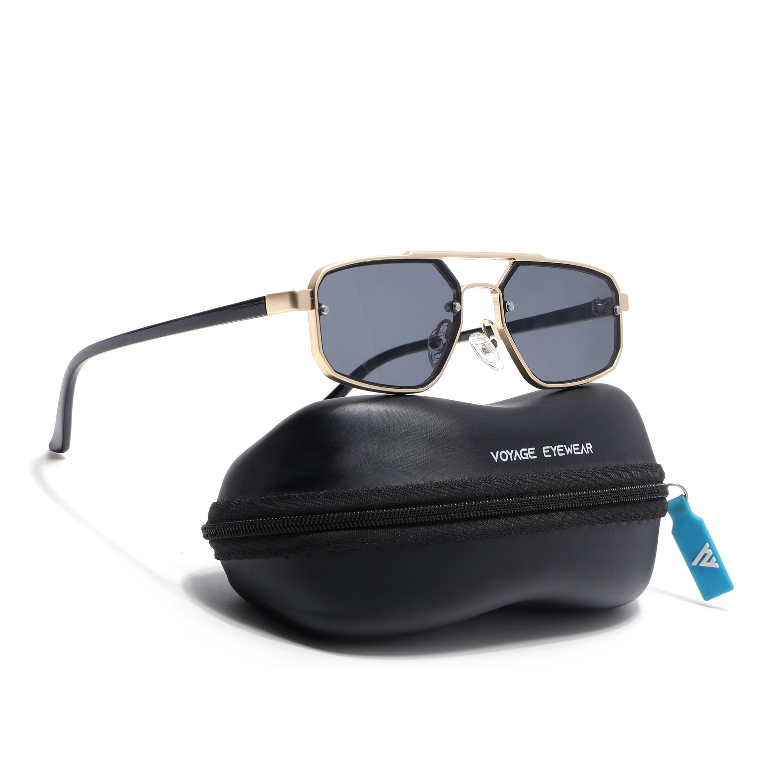 JetSet | Golden Rectangle Sunglasses for Men & Women | Black Lens - MG6840