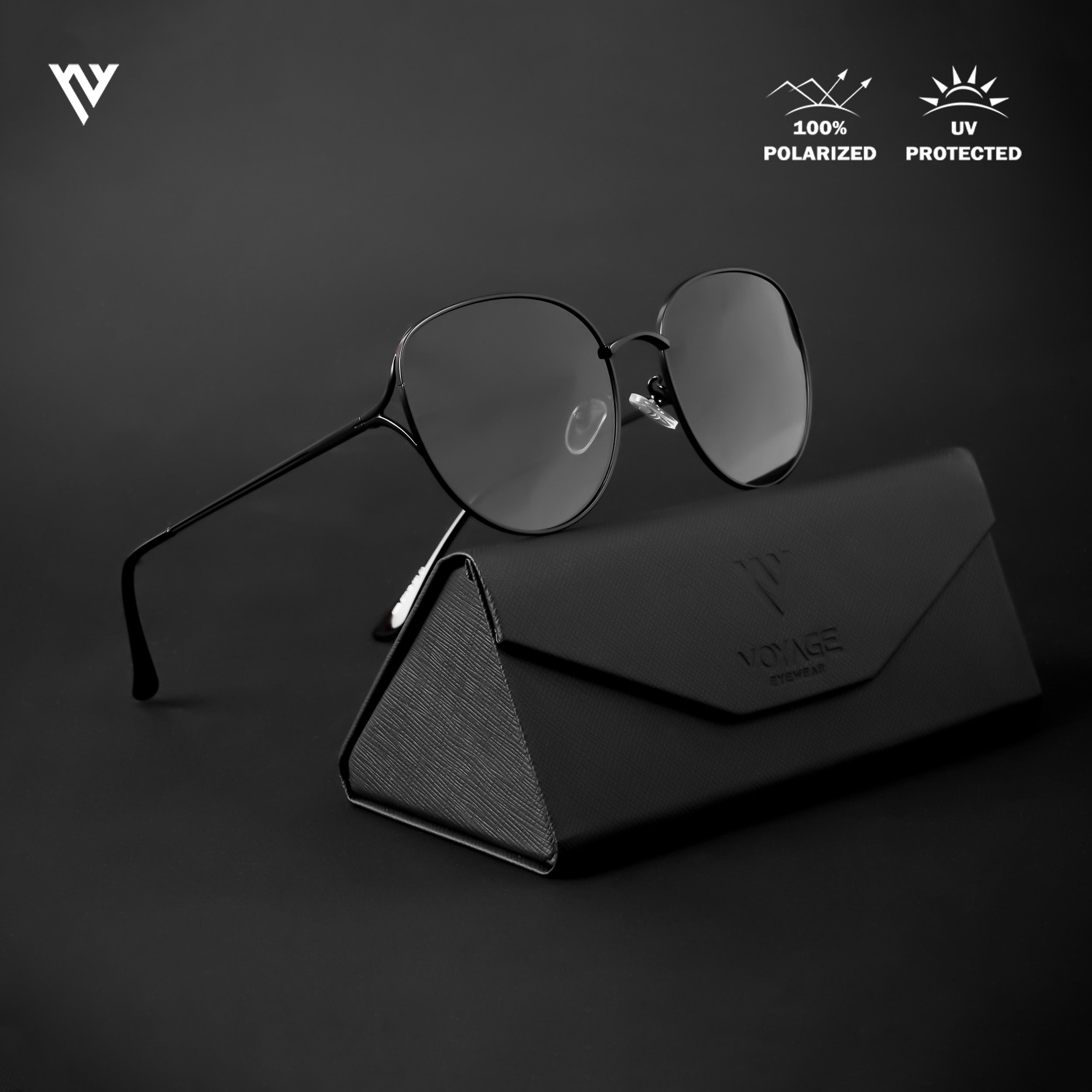 Voyage Exclusive Black Polarized Oversize/Oval Sunglasses for Women (1099MG4210)