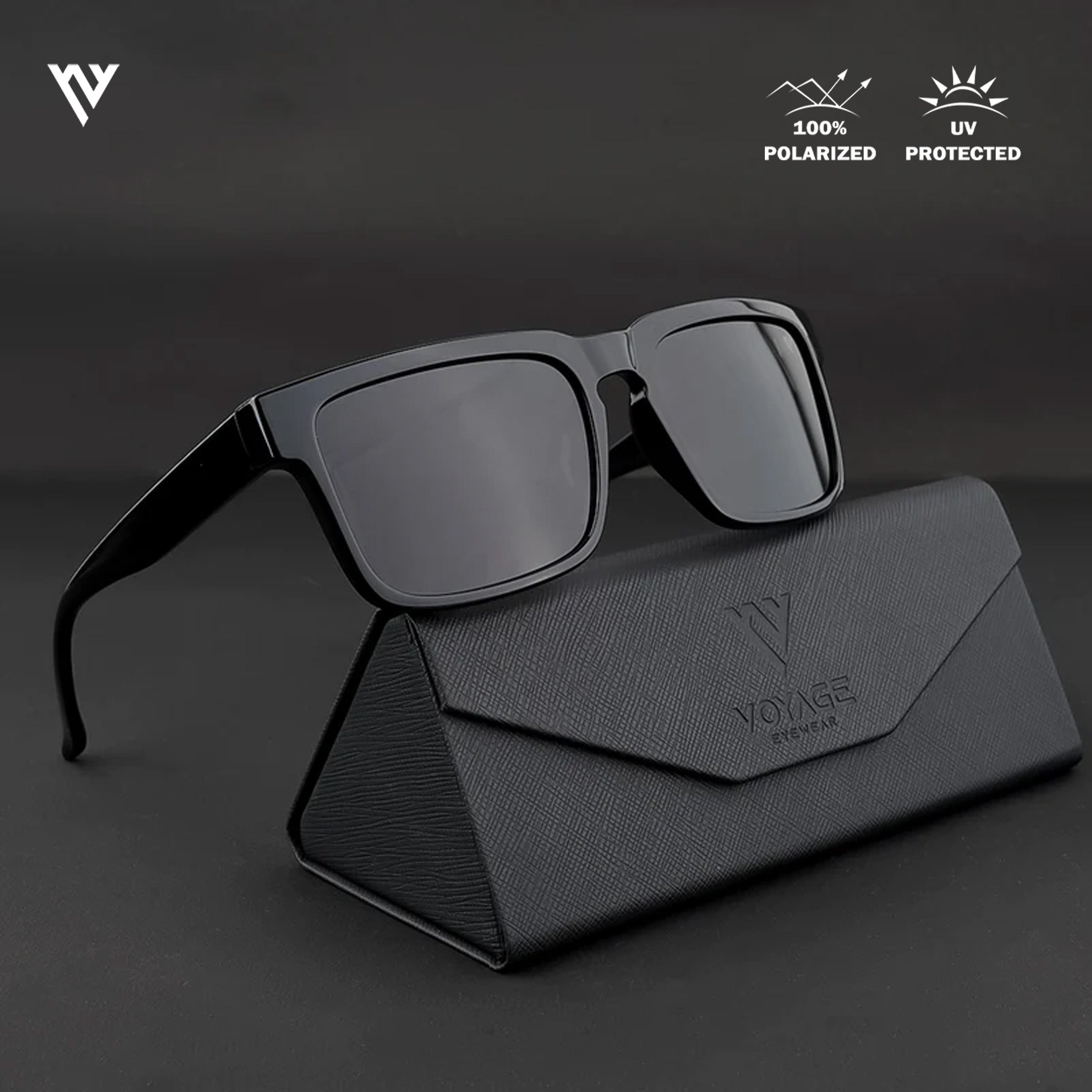Voyage Exclusive Shine Black Polarized Wayfarer Sunglasses for Men & Women - PMG3964