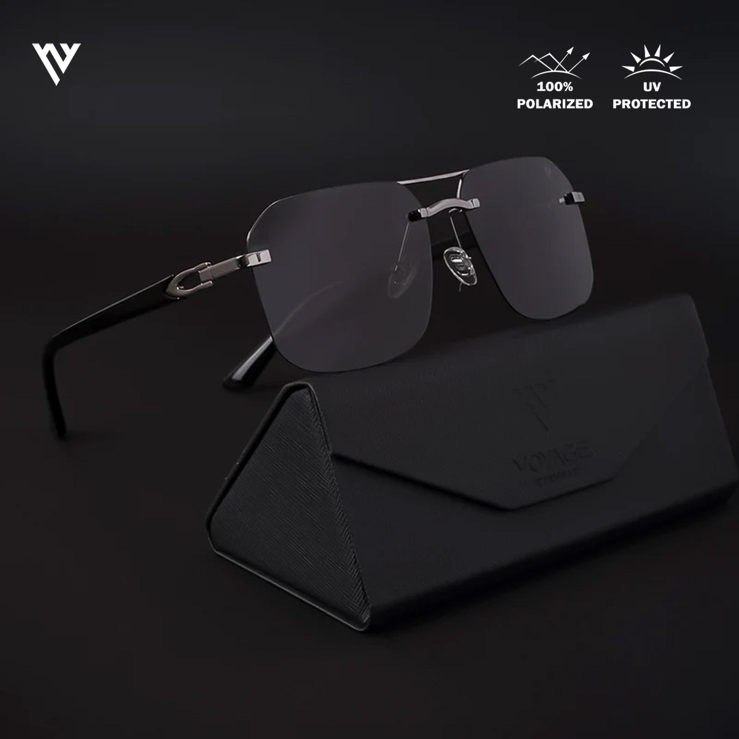 Voyage Exclusive Black & Silver Polarized Wayfarer Sunglasses for Men & Women - PMG4144