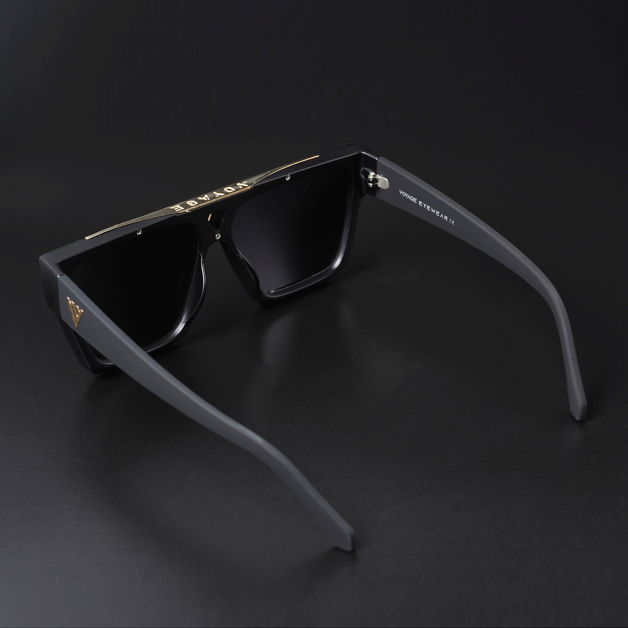 Voyage Exclusive Wayfarer Polarized Sunglasses for Men & Women (Black Lens | Matt Black & Golden Frame - PMG5407)