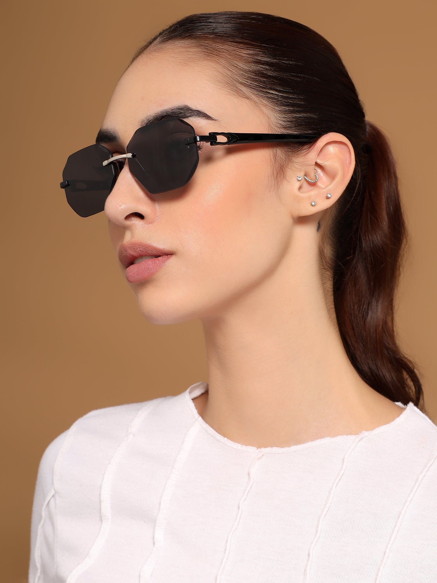 Rimless Sunglasses for Men & Women (Black Lens | Black Frame - MG7360)