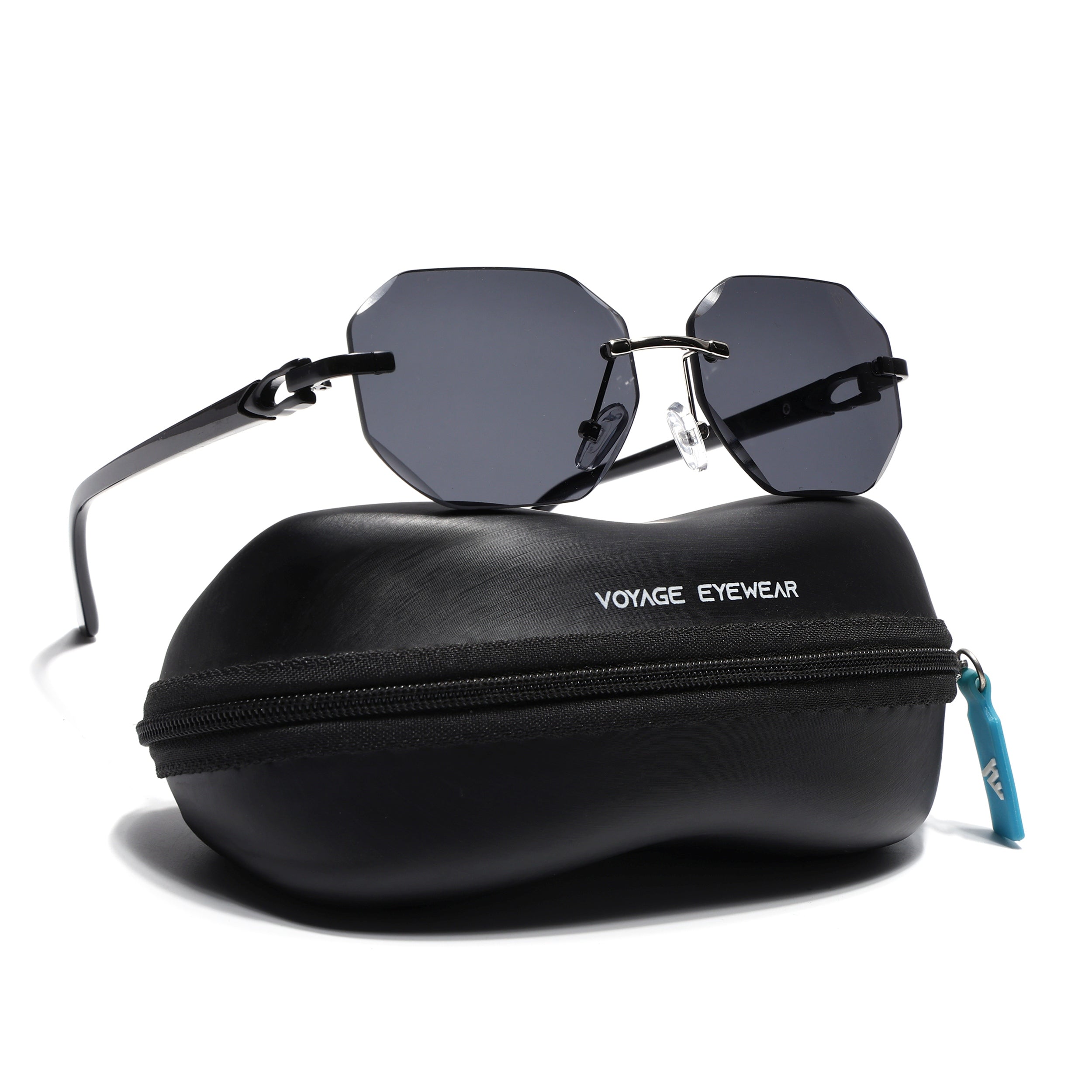 Rimless Sunglasses for Men & Women (Black Lens | Black Frame - MG7360)