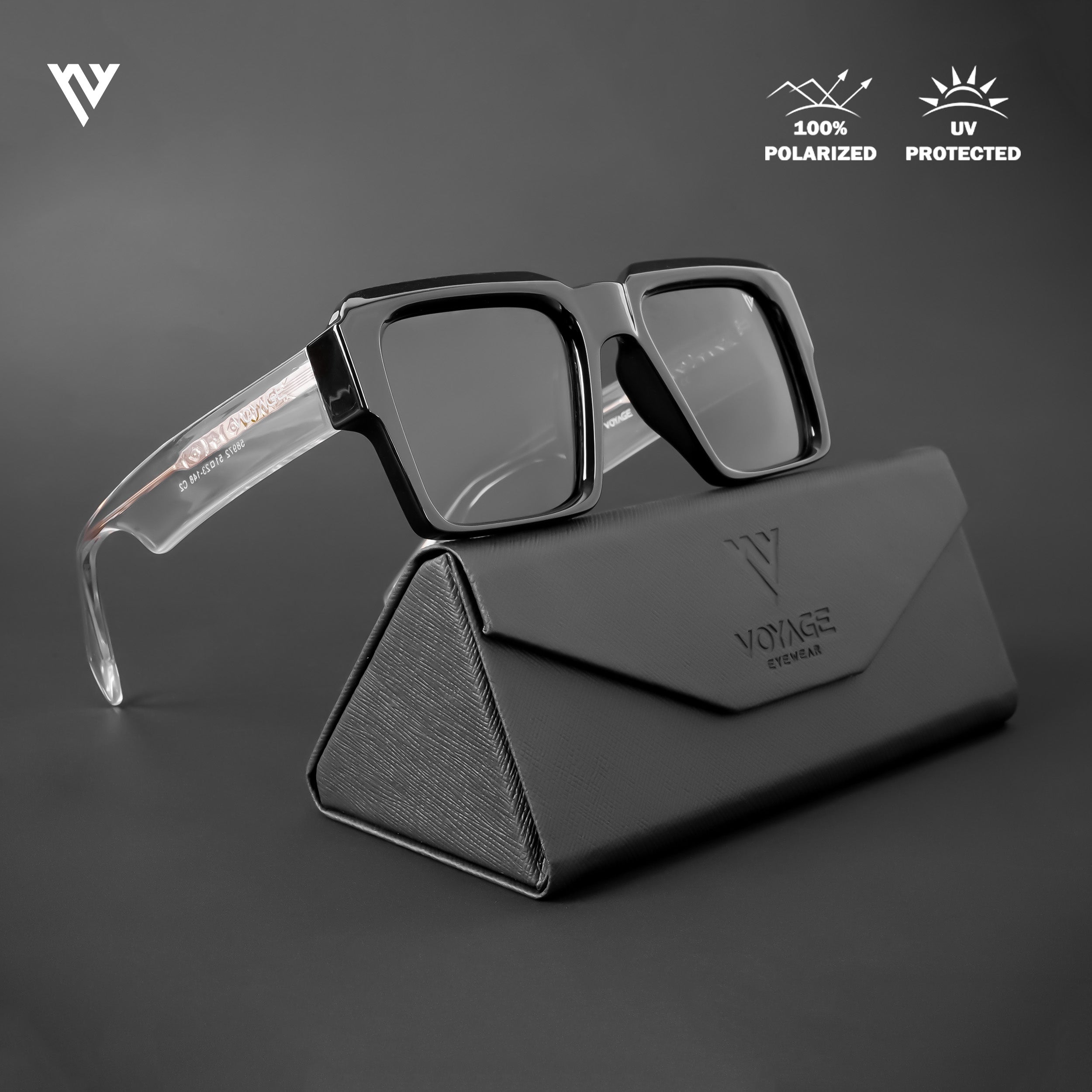 Voyage Exclusive Shine Black Polarized Wayfarer Sunglasses for Men & Women - PMG4750