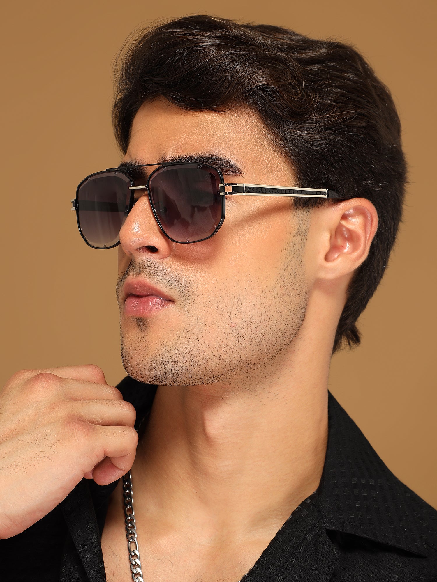 Wayfarer Sunglasses for Men & Women (Grey & Clear Lens | Black & Silver Frame - MG7114)