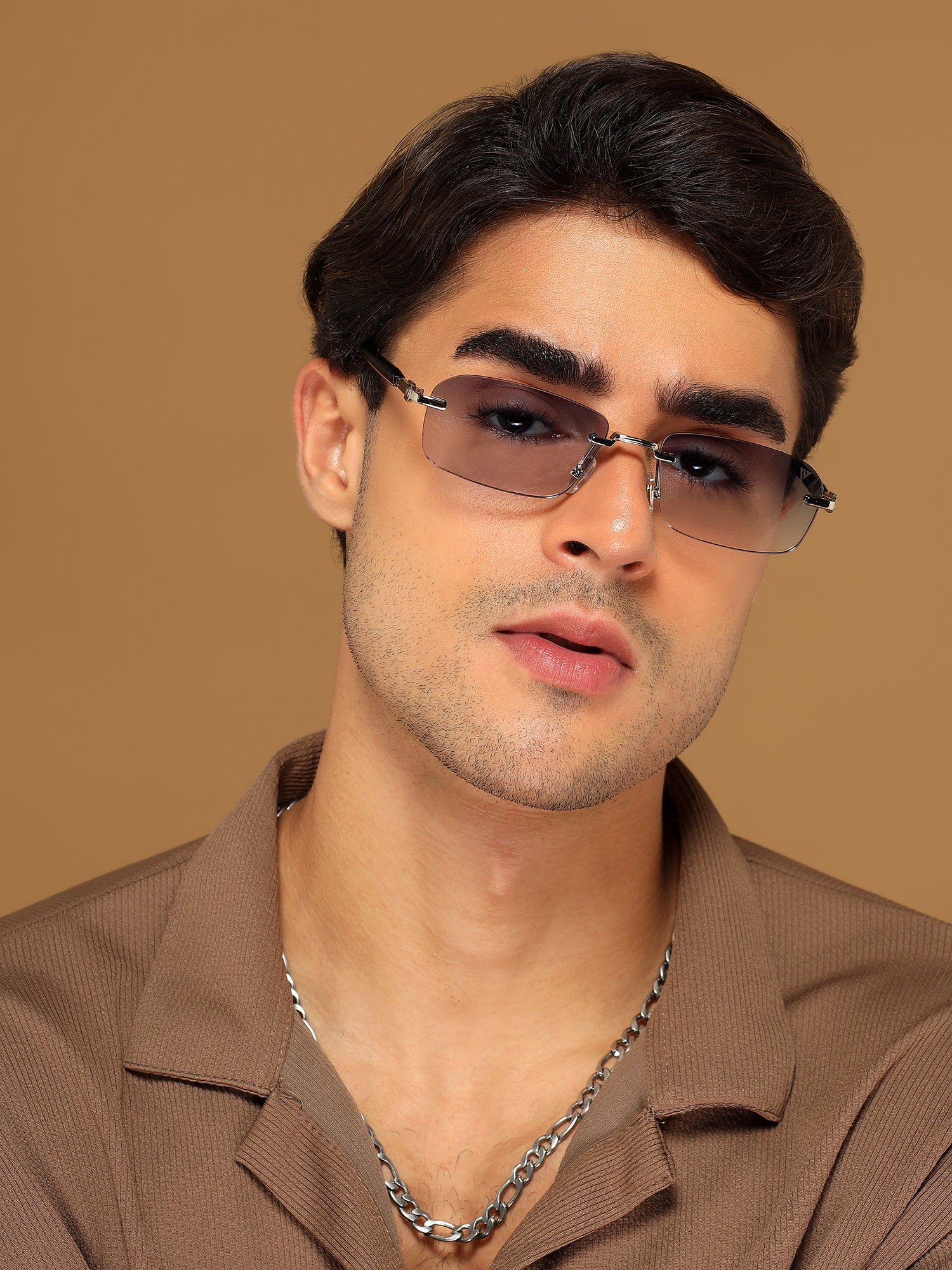 Satan | Sapphire Blue Rimless Sunglasses | Silver Frame - MG6621