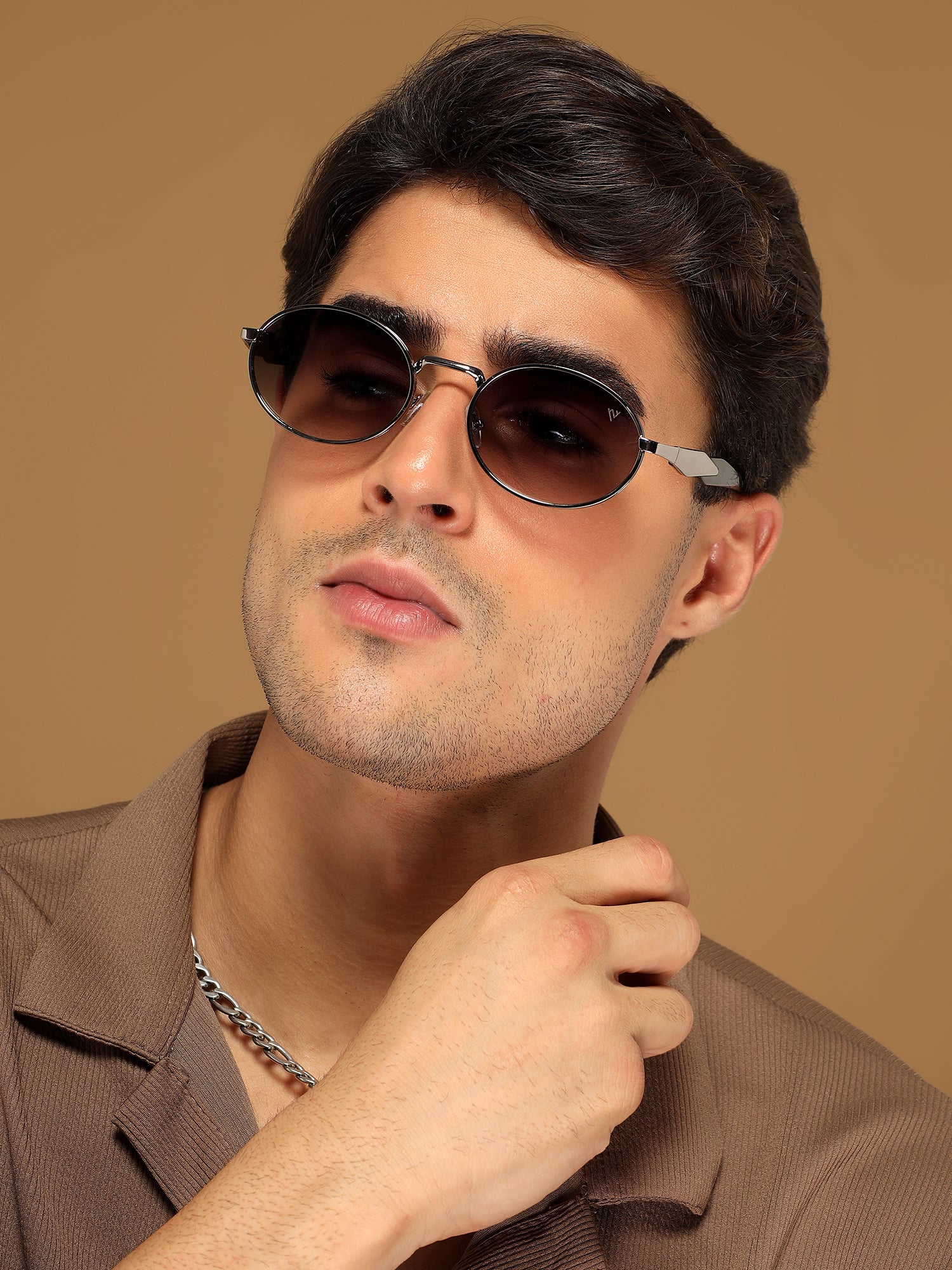 Celeste | Silver Oval Sunglasses | Olive & Clear Lens - MG6891