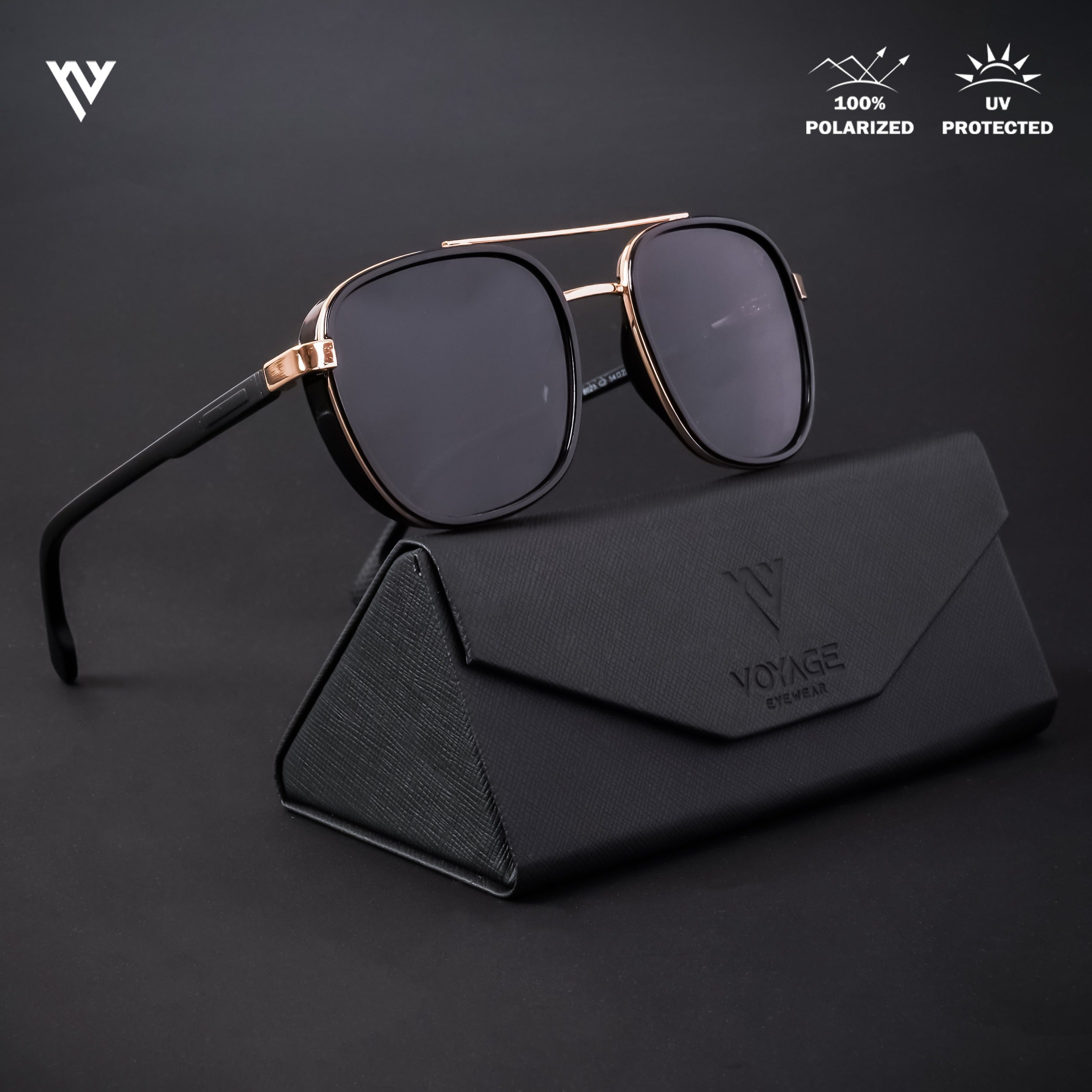 Photon | Golden & Shine Black Polarized Wayfarer Sunglasses - PMG4439