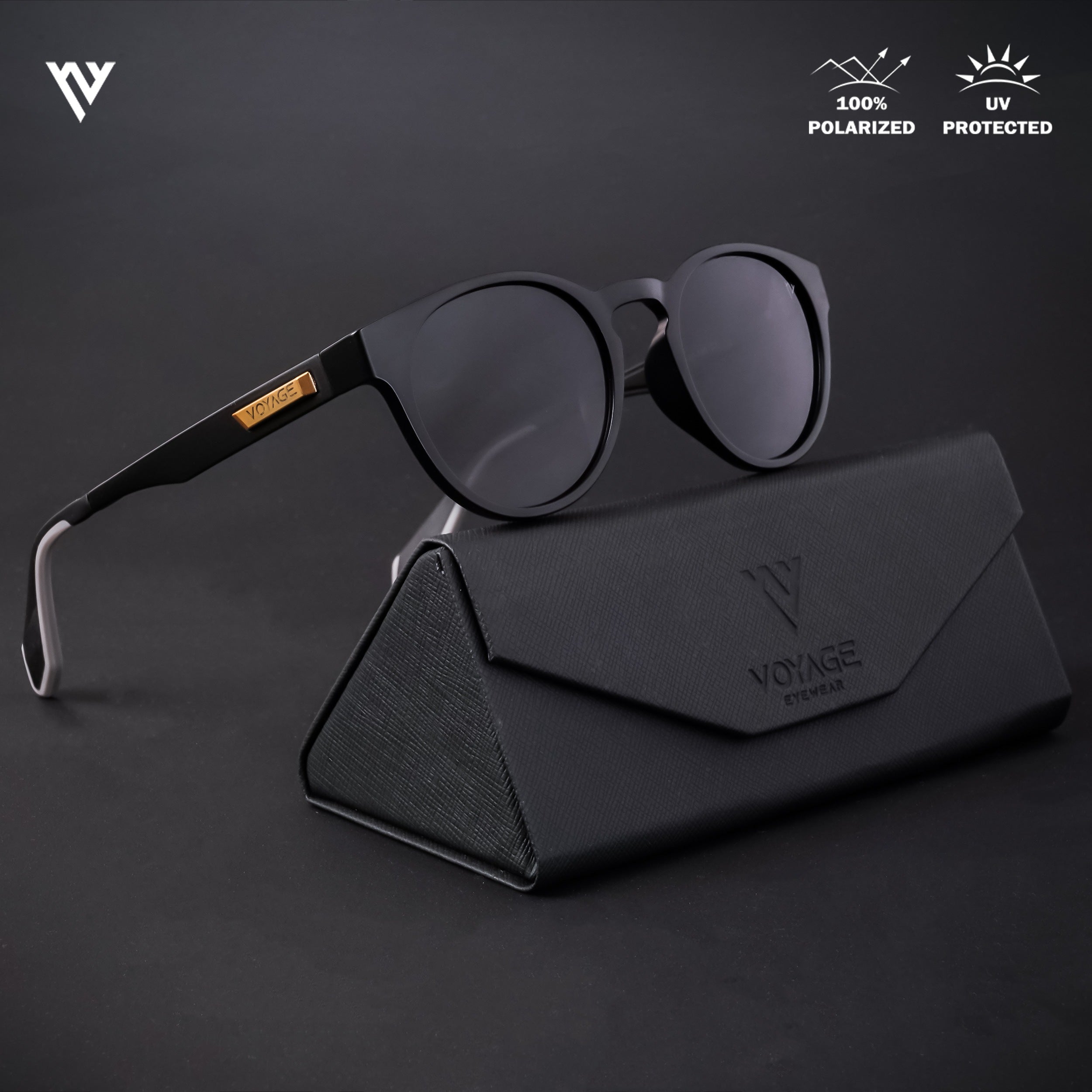Active Matte Black Polarized Round Sunglasses - PMG4456
