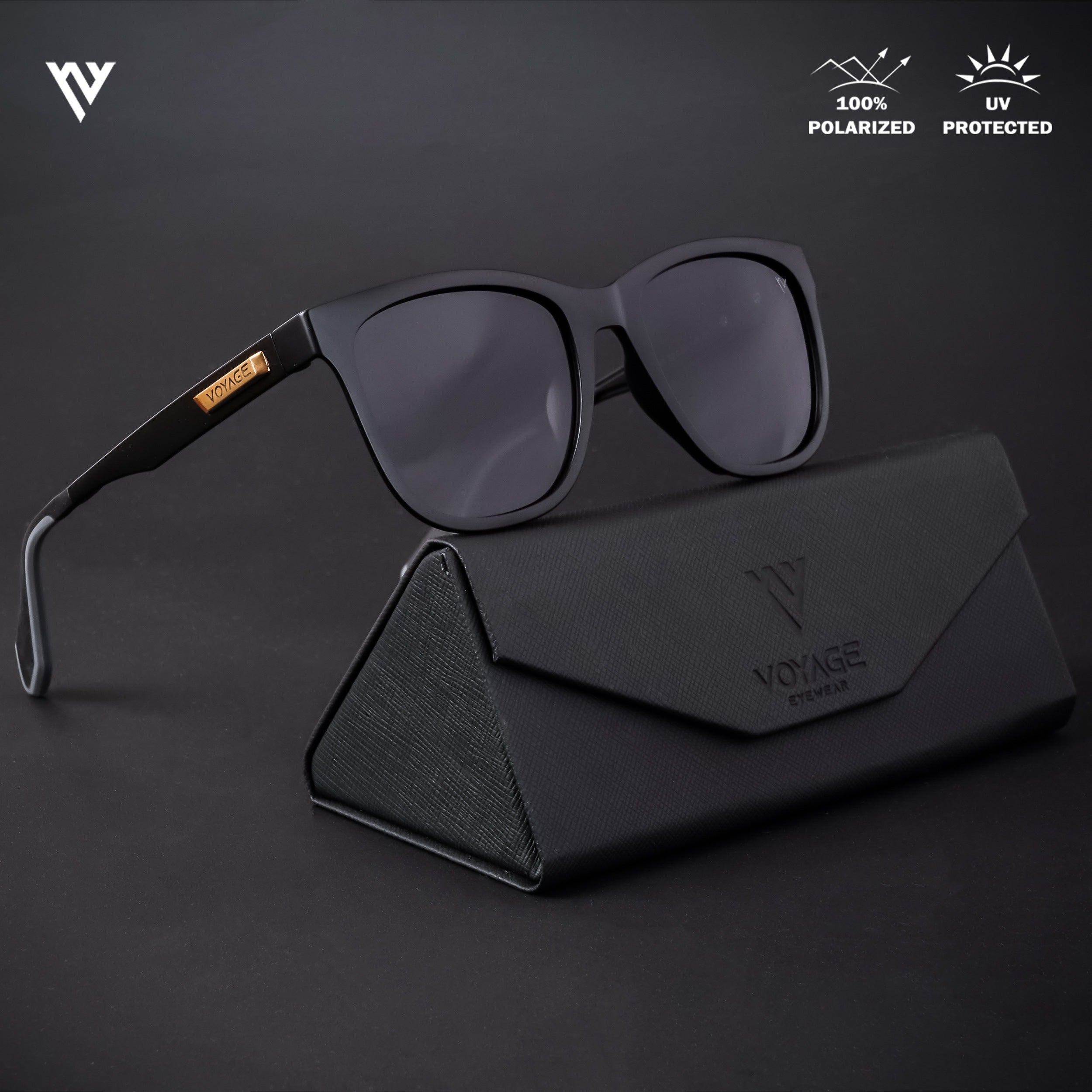 Voyage Active Matt Black Polarized Wayfarer Sunglasses for Men & Women - PMG4465