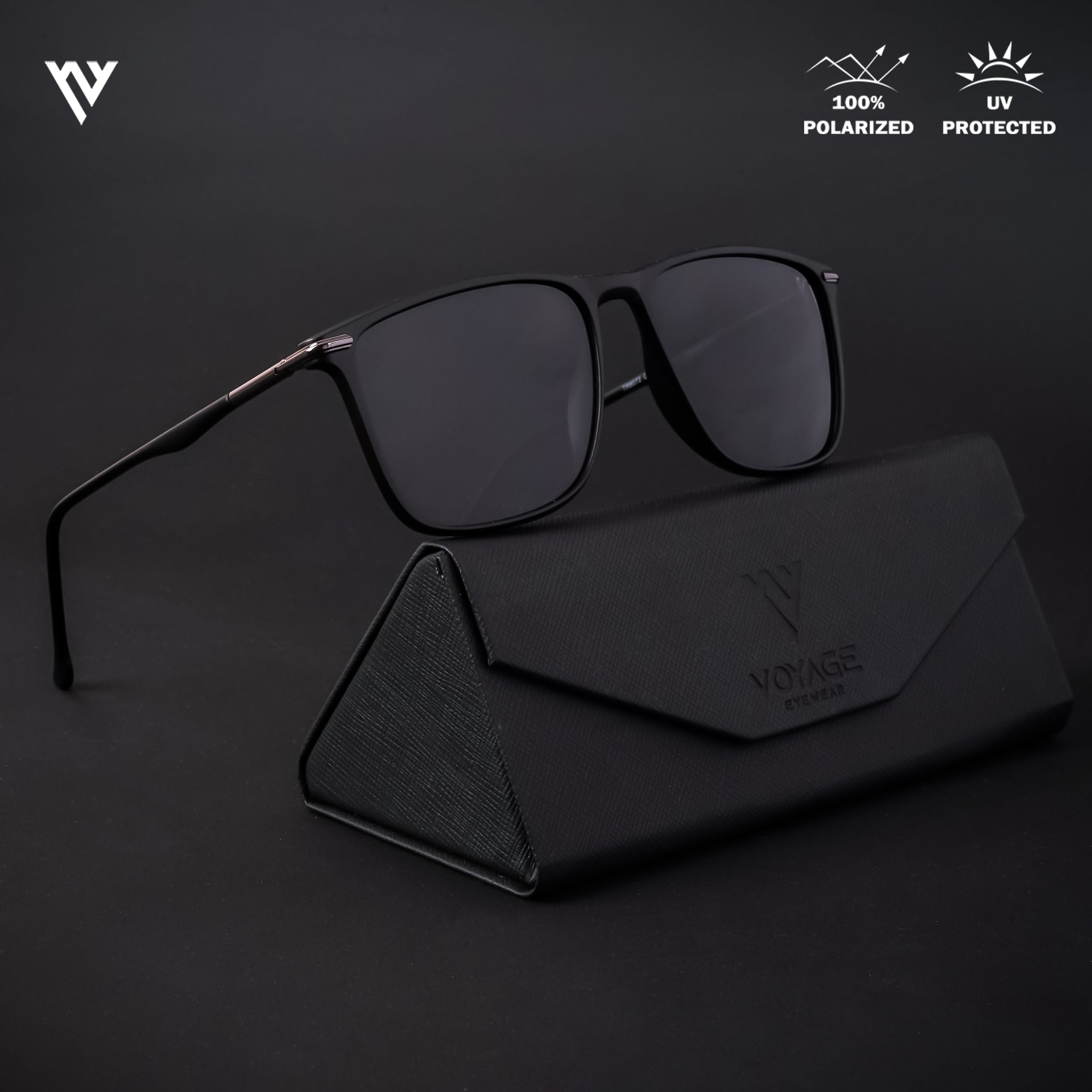 Voyage Exclusive Matt Black Polarized Wayfarer Sunglasses for Men & Women - PMG4300