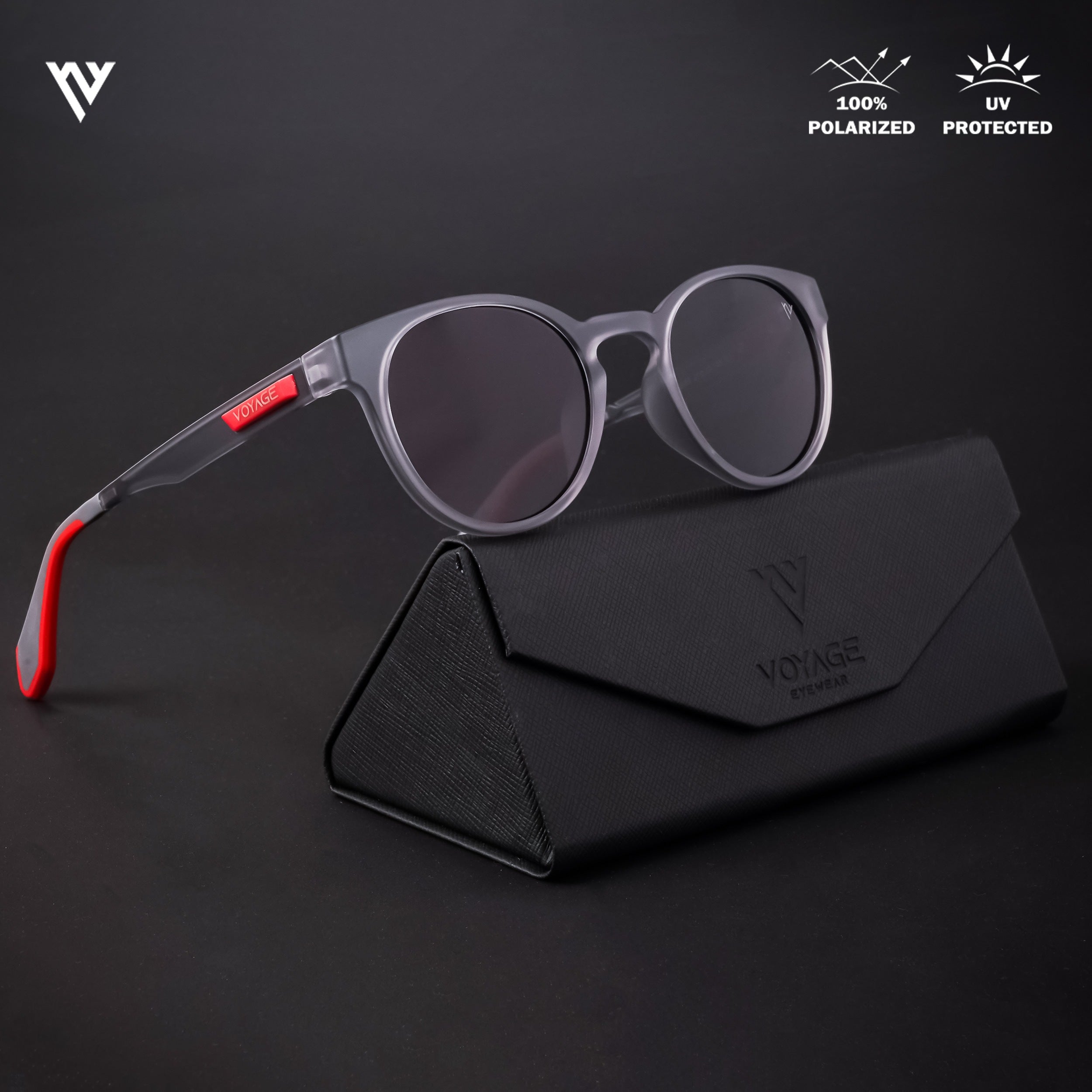 Voyage Active Grey Polarized Round Sunglasses for Men & Women - PMG4457