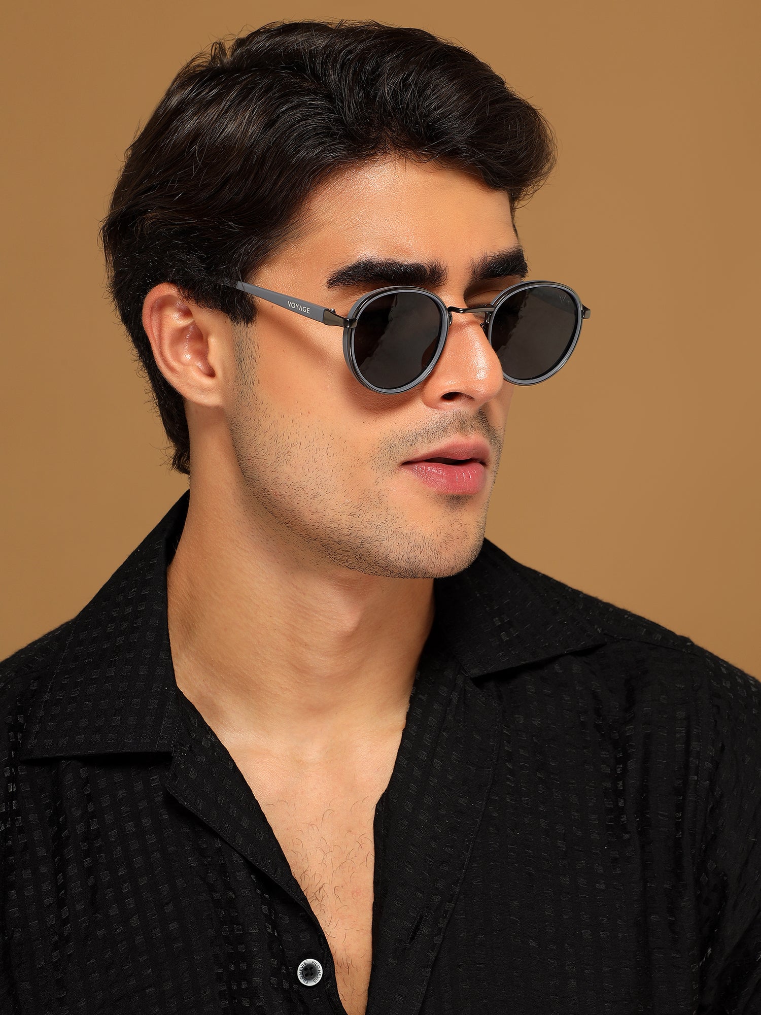 Pilot | Grey Round Polarized Sunglasses | Black Lens - PMG6673