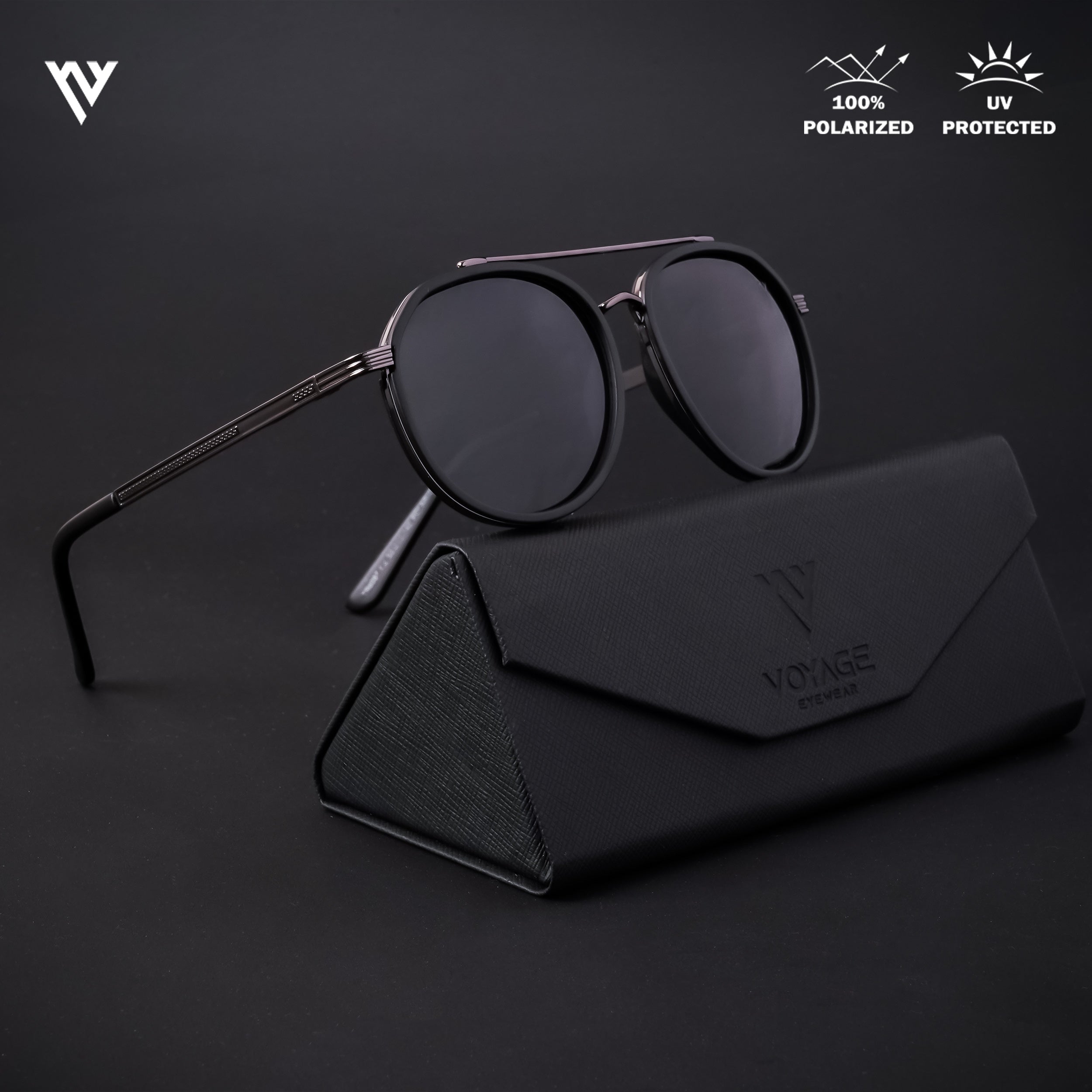 Voyage Exclusive Grey & Black Polarized Round Sunglasses for Men & Women - PMG4310