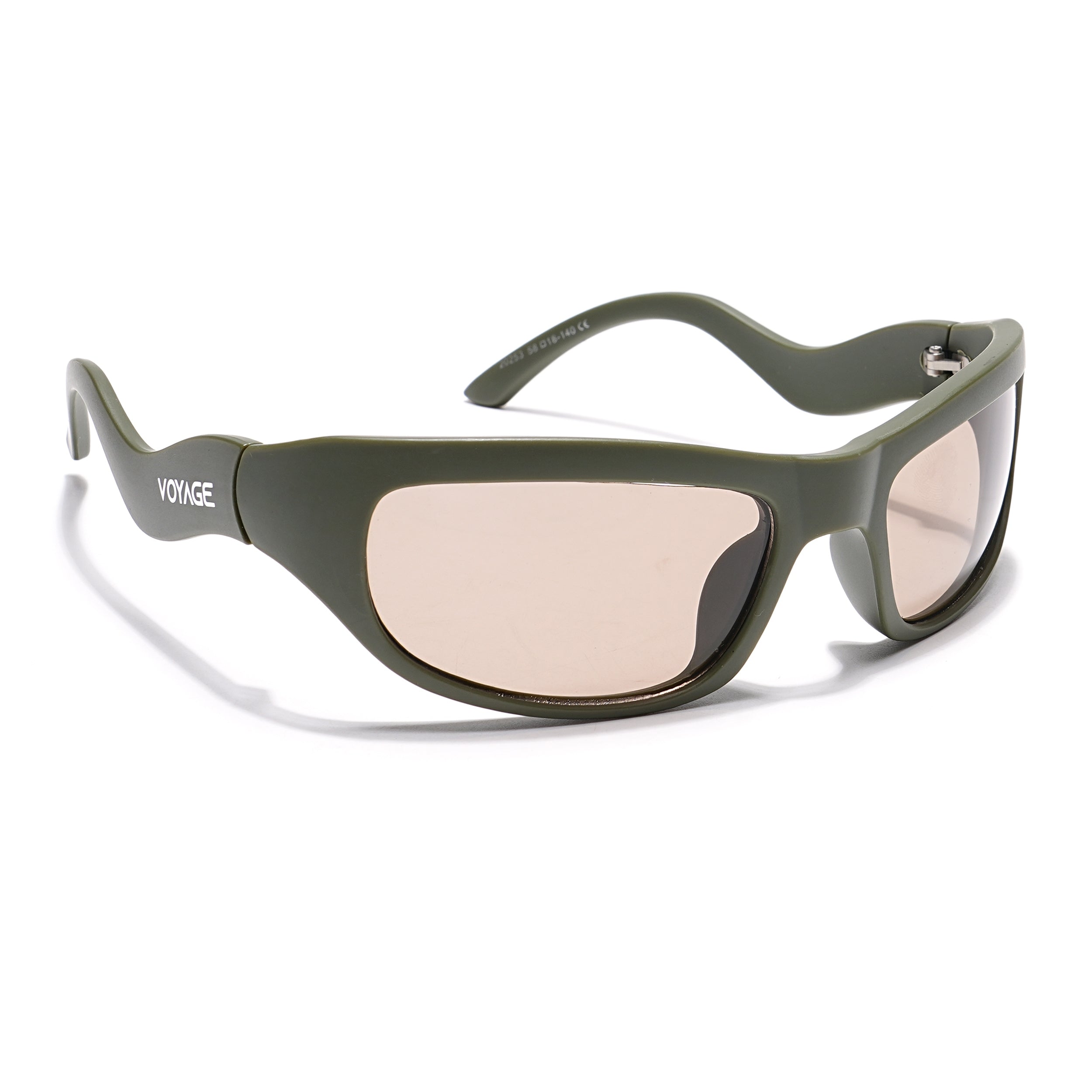 Wrap Around Sunglasses (Light Brown Lens | Olive Frame - MG5556)