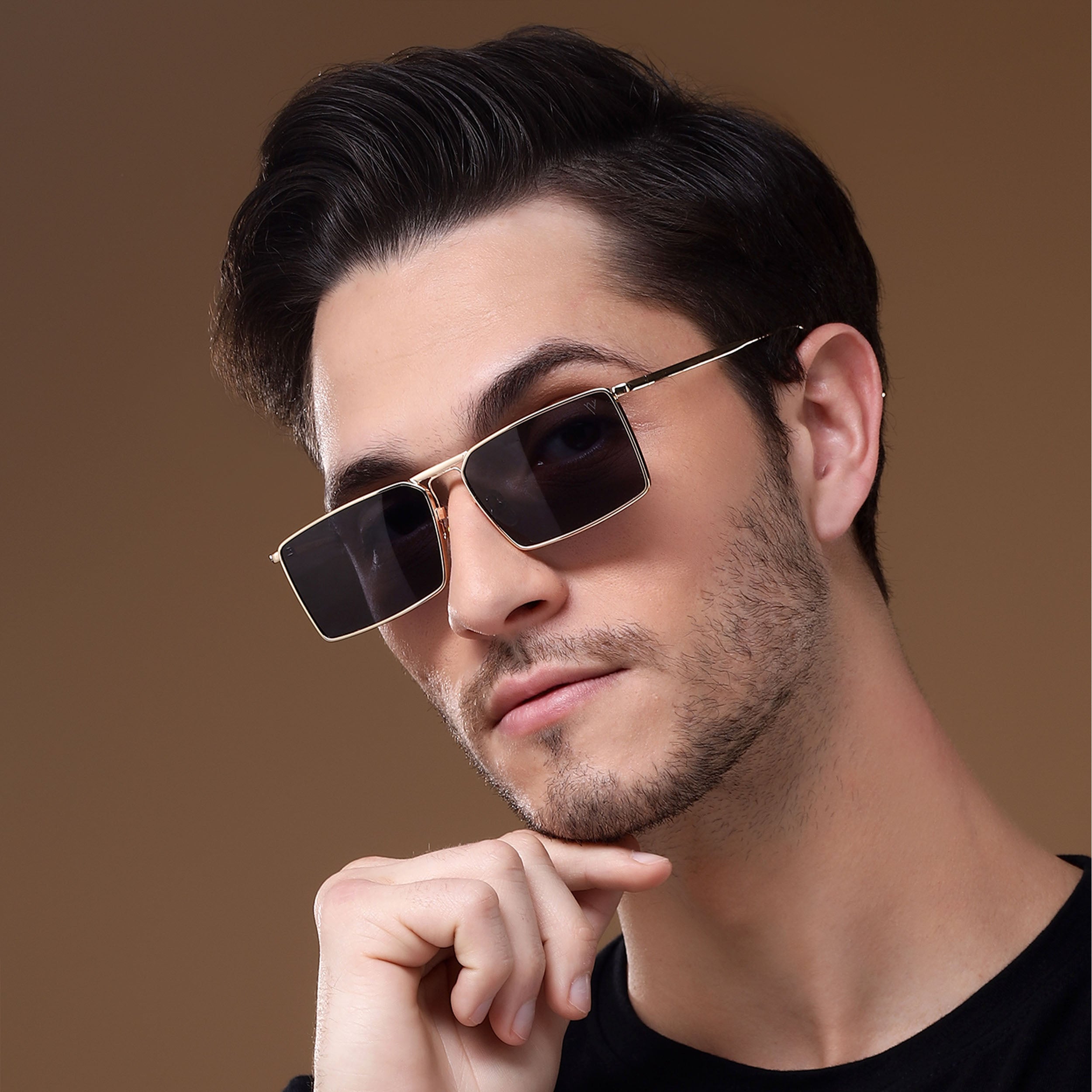 Golden Digger | Black Gold Rectangular Sunglasses - MG3572