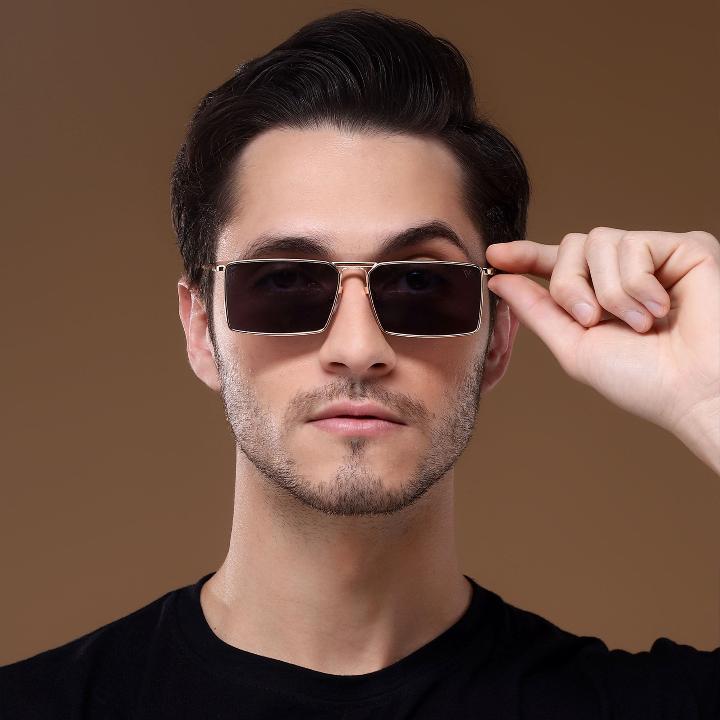Golden Digger | Black Gold Rectangular Sunglasses - MG3572