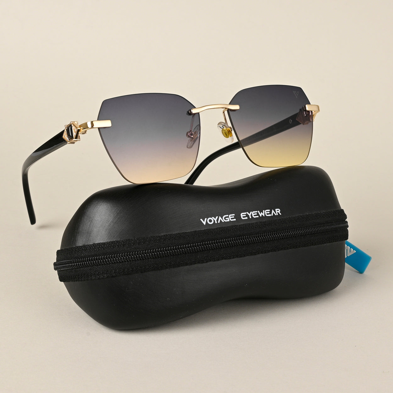 Voyage Grey & Green Rimless Sunglasses for Women (21043MG4322)