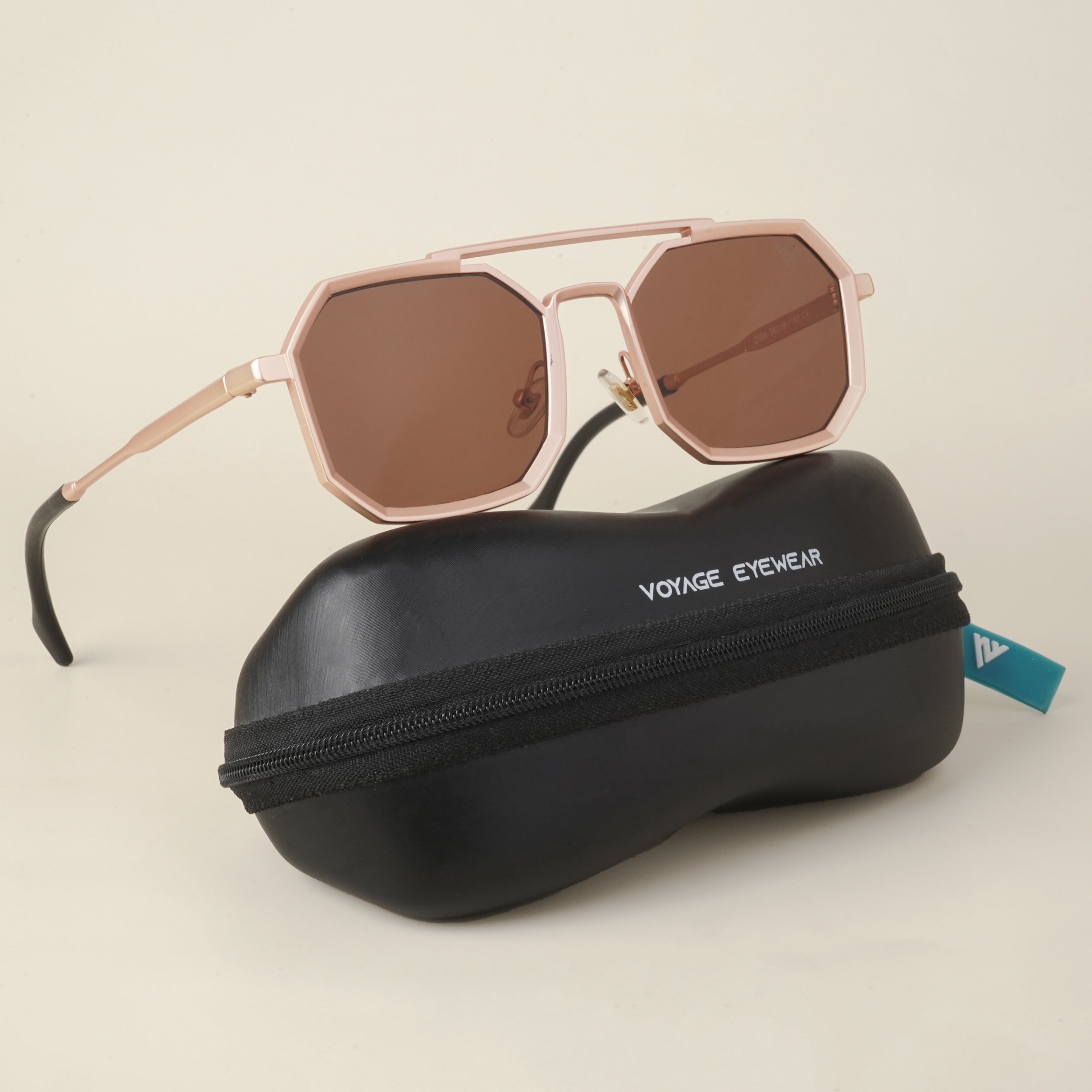 Voyage Retro Square Rose Gold Brown Sunglasses MG3617