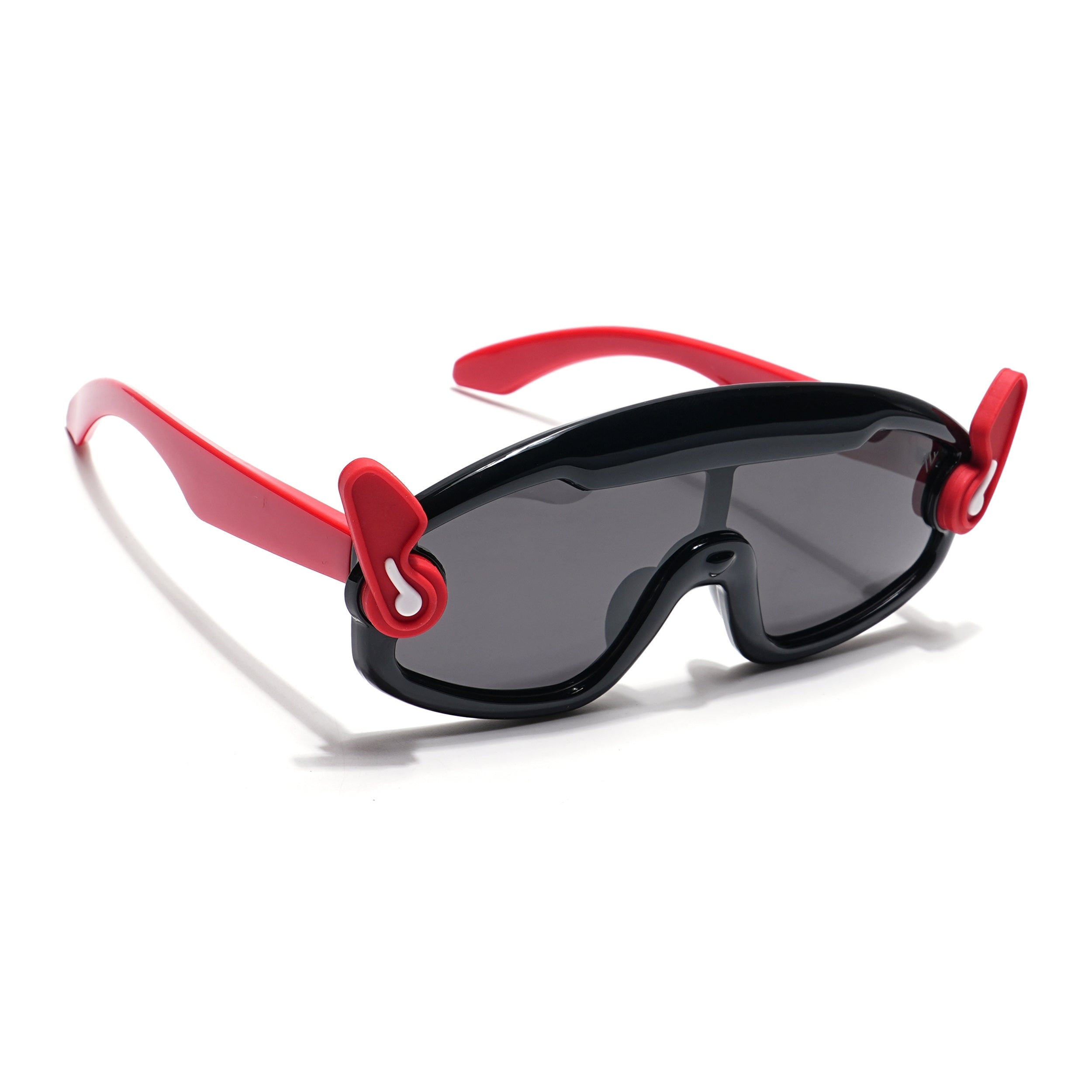 Wrap Around Sunglasses for Kids -6 yrs To 12 yrs (Black Lens | Black & Red Frame - PMG6084)