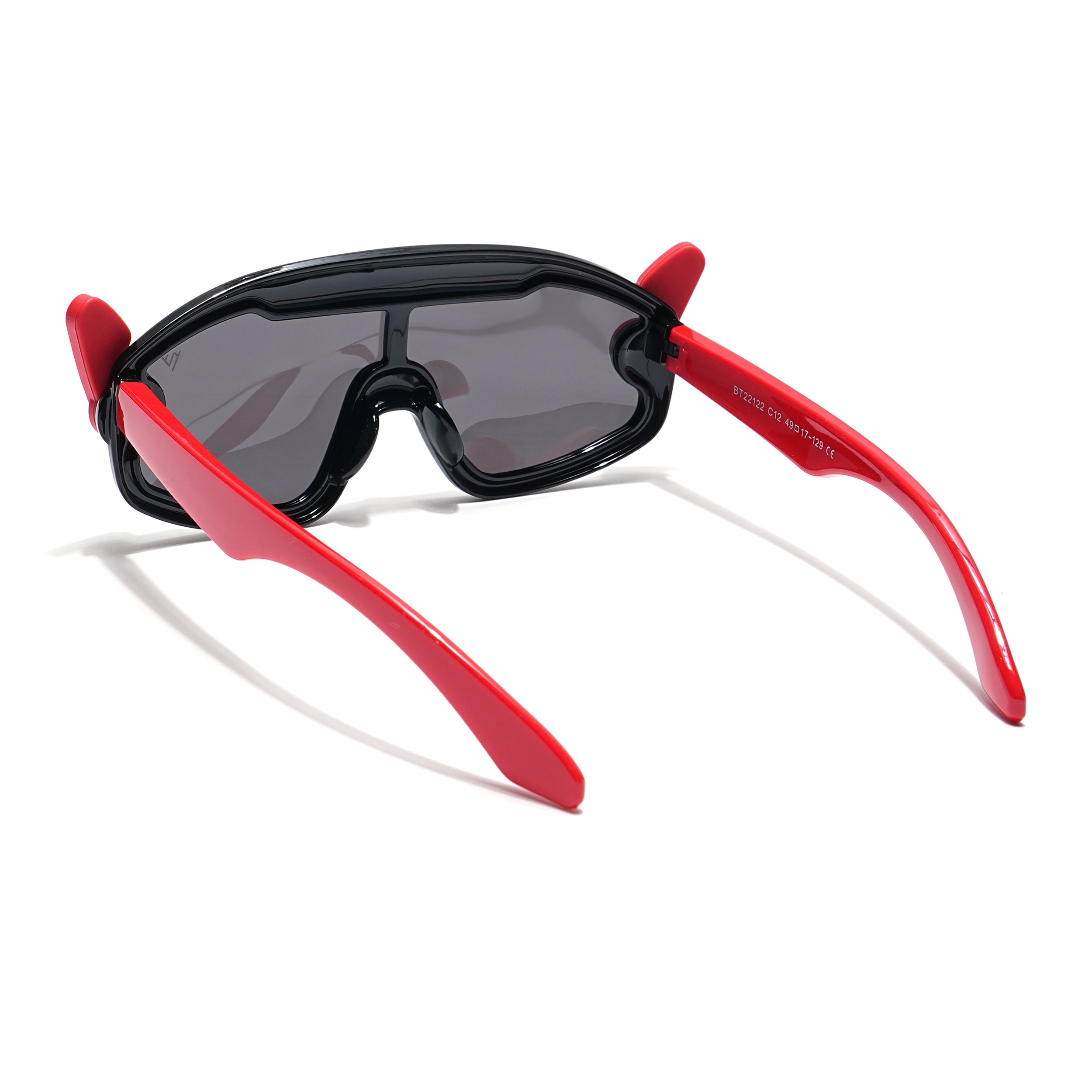 Wrap Around Sunglasses for Kids -6 yrs To 12 yrs (Black Lens | Black & Red Frame - PMG6084)