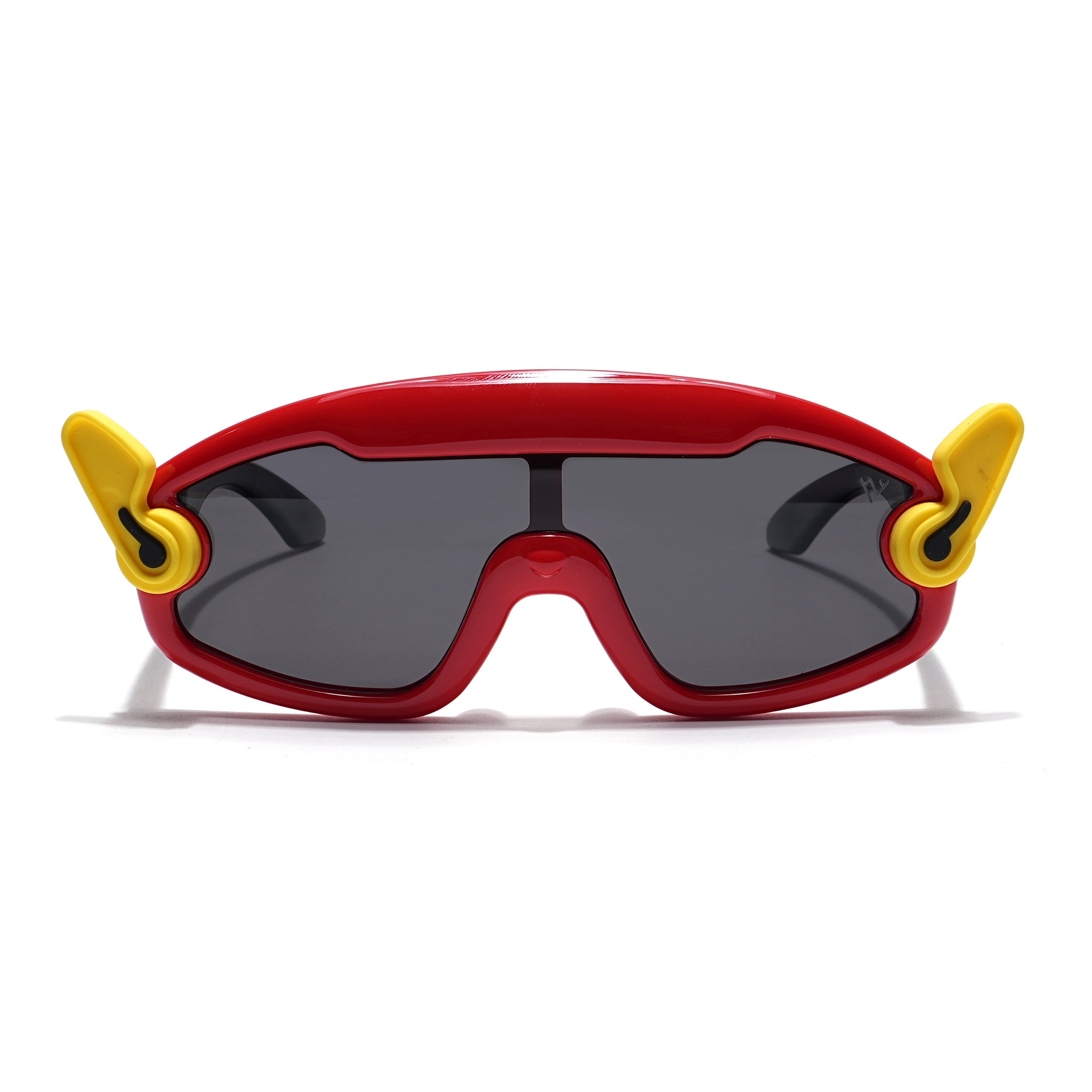 Wrap Around Sunglasses for Kids -6 yrs To 12 yrs (Black Lens | Red & Yellow Frame - PMG6085)