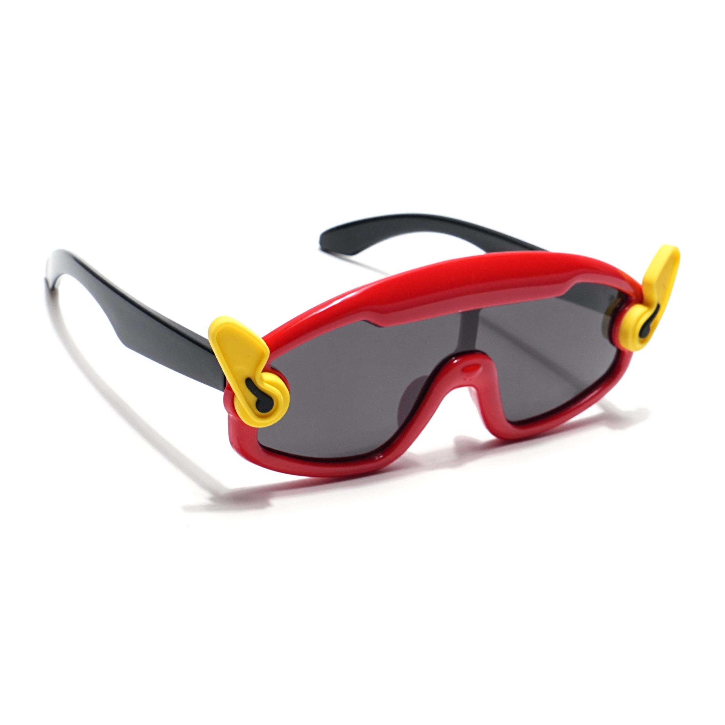Wrap Around Sunglasses for Kids -6 yrs To 12 yrs (Black Lens | Red & Yellow Frame - PMG6085)