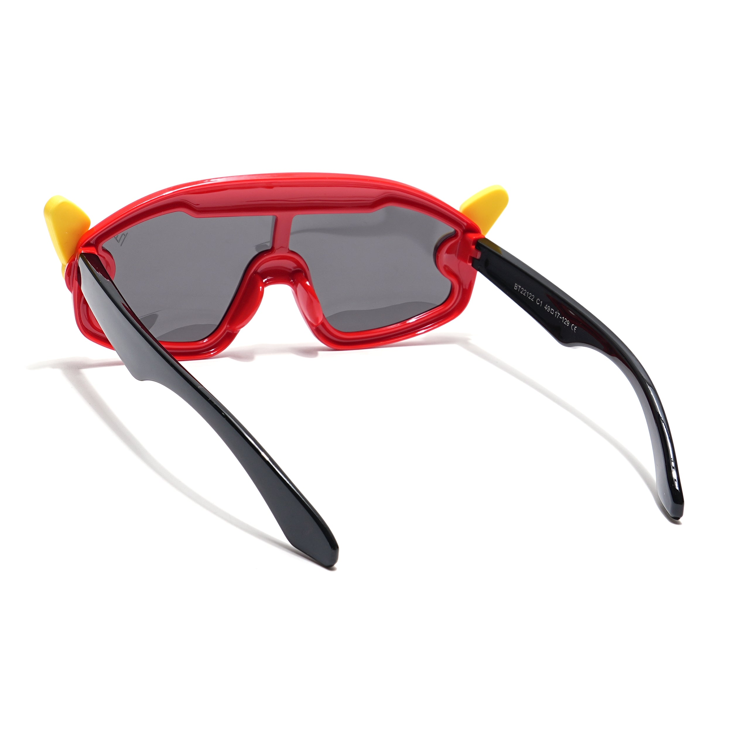 Wrap Around Sunglasses for Kids -6 yrs To 12 yrs (Black Lens | Red & Yellow Frame - PMG6085)