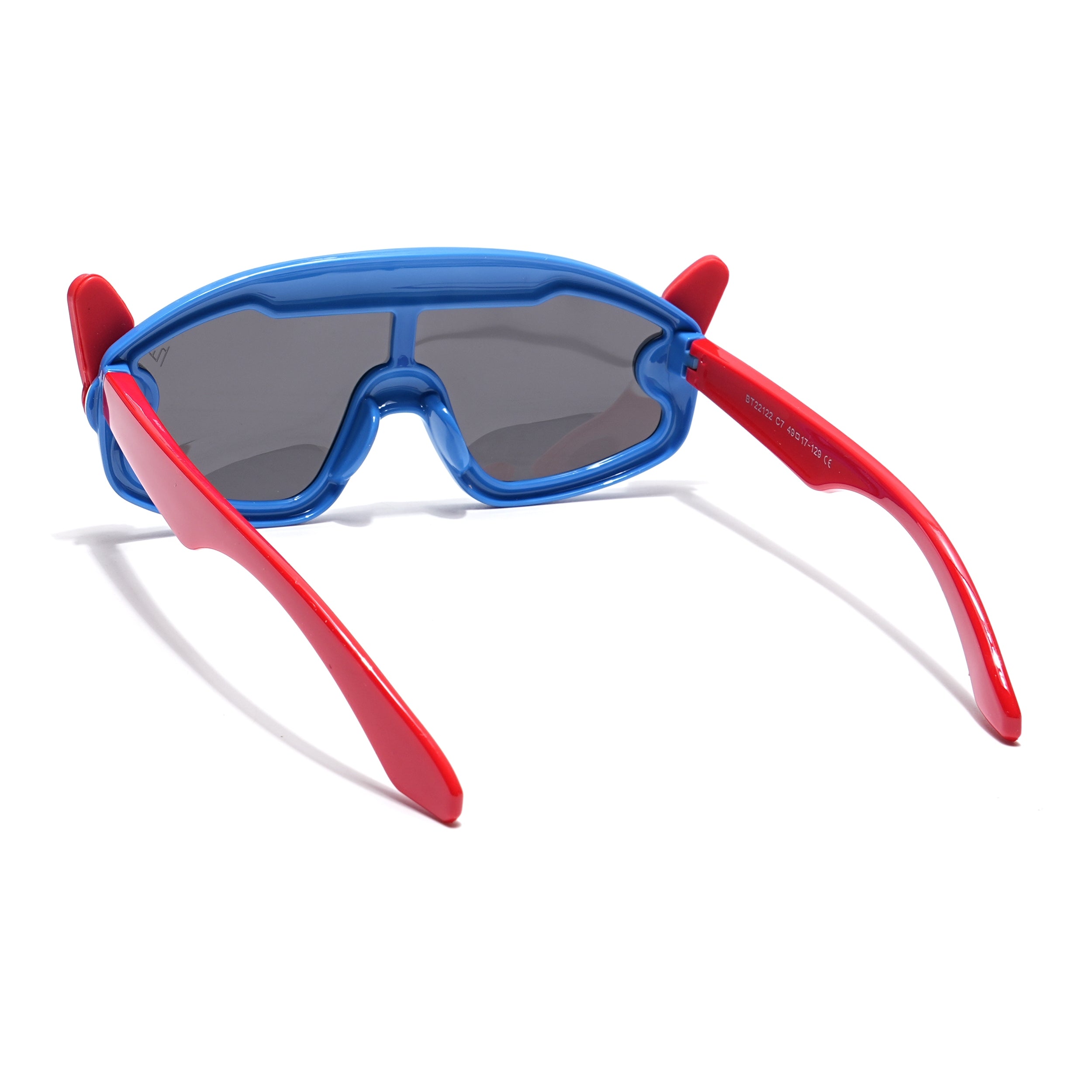 Wrap Around Sunglasses for Kids -6 yrs To 12 yrs (Black Lens | Blue & Red Frame - PMG6086)