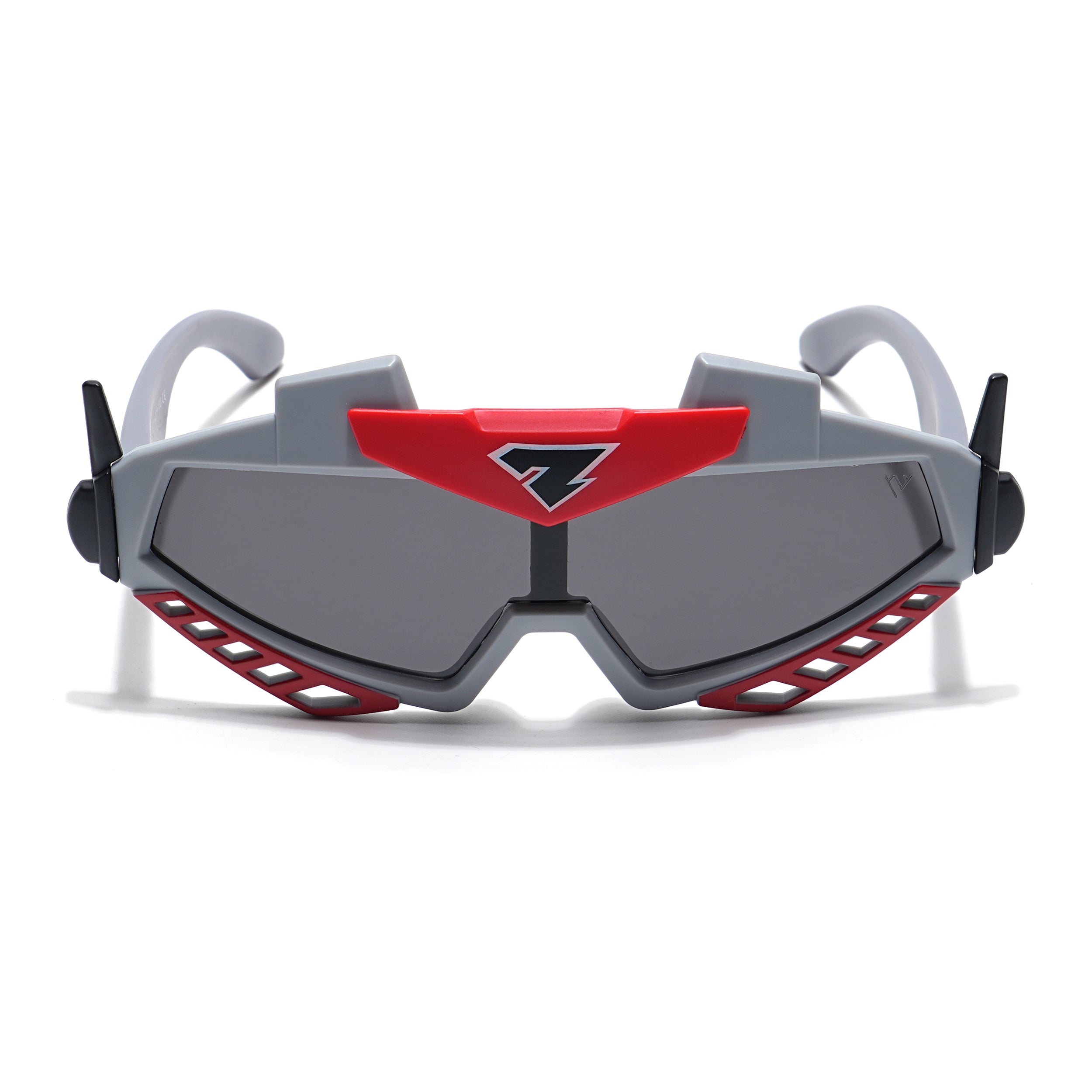 Wrap Around Sunglasses for Kids -6 yrs To 12 yrs (Black Lens | Grey & Red Frame - PMG6081)