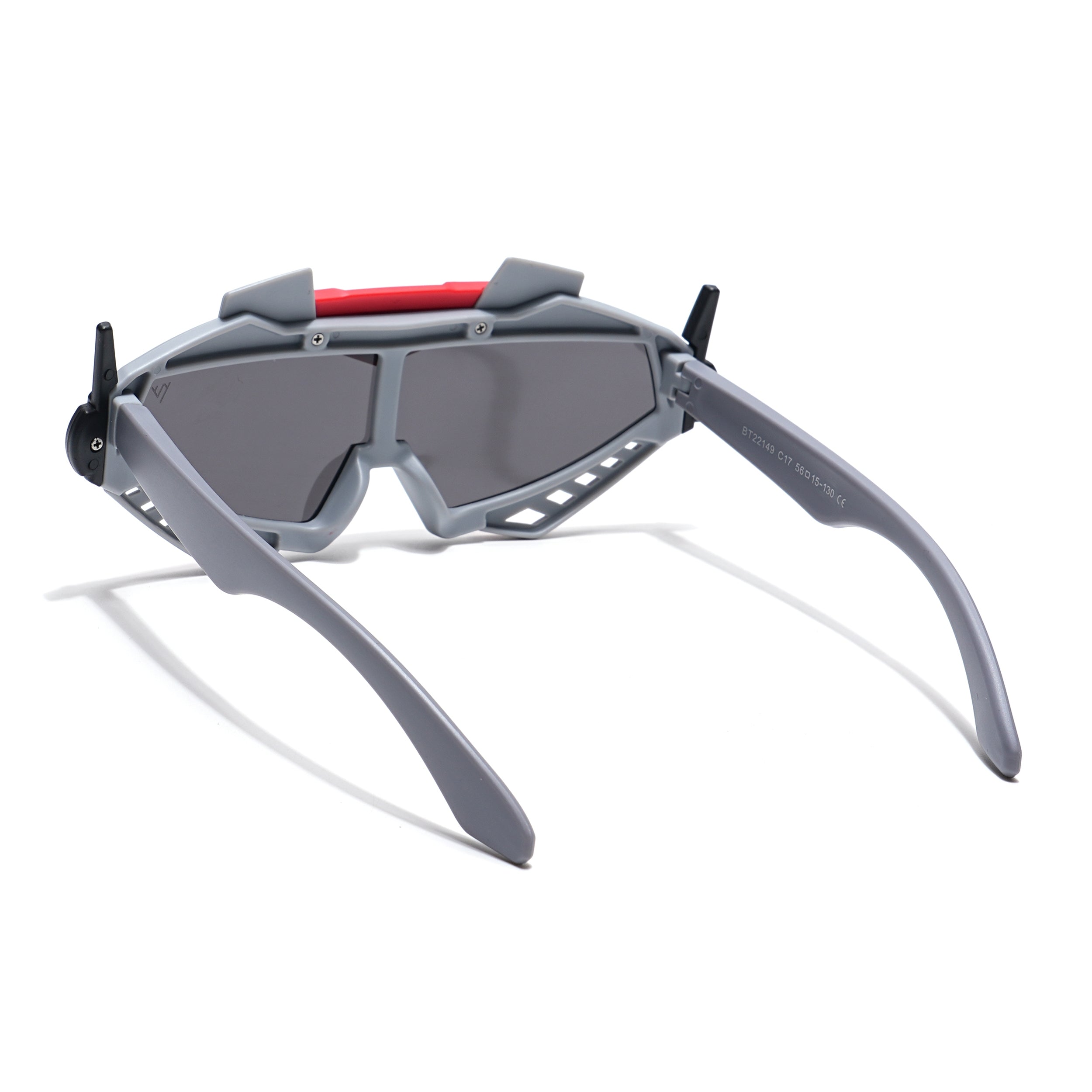 Wrap Around Sunglasses for Kids -6 yrs To 12 yrs (Black Lens | Grey & Red Frame - PMG6081)