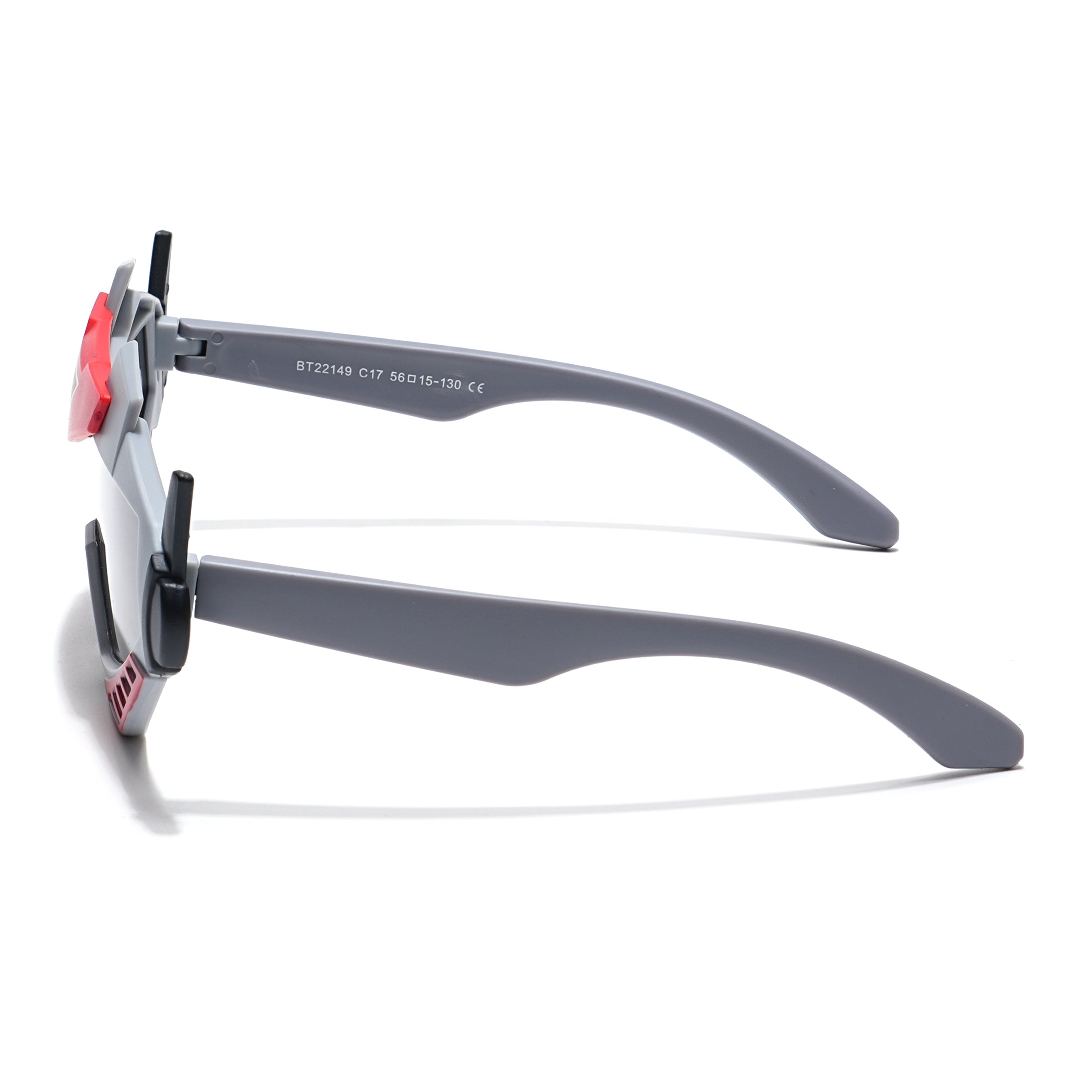 Wrap Around Sunglasses for Kids -6 yrs To 12 yrs (Black Lens | Grey & Red Frame - PMG6081)
