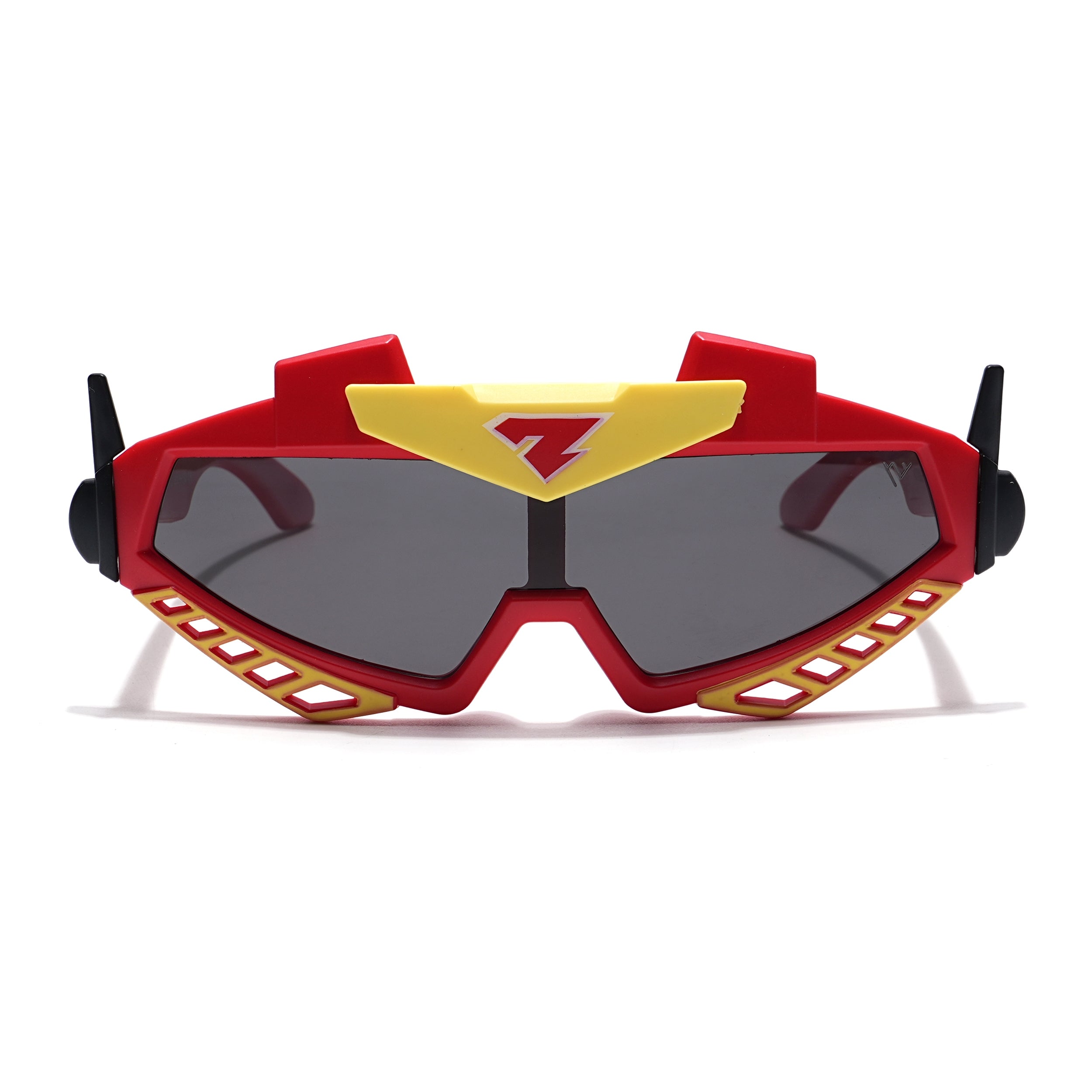 Wrap Around Sunglasses for Kids -6 yrs To 12 yrs (Black Lens | Red & Yellow Frame - PMG6082)