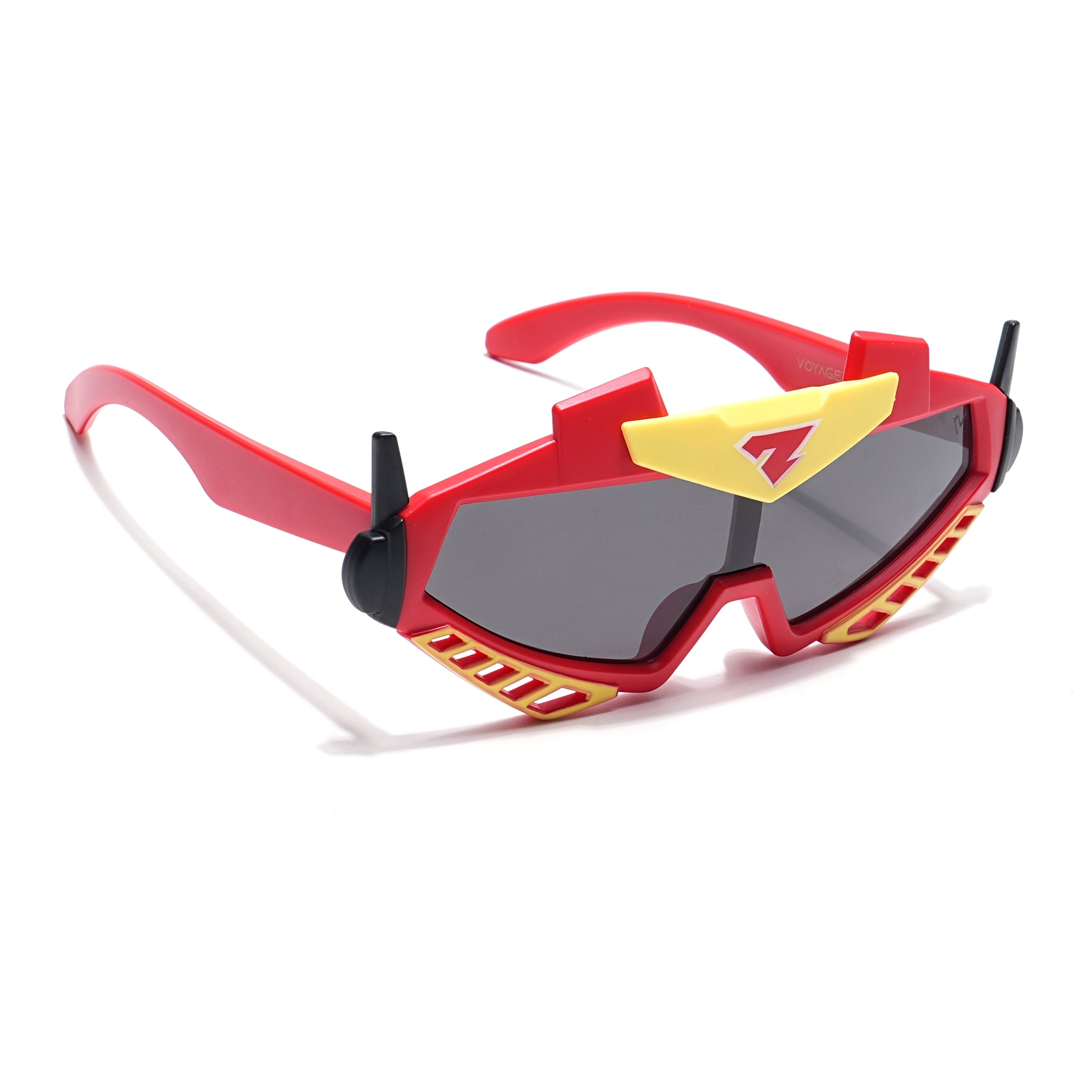 Wrap Around Sunglasses for Kids -6 yrs To 12 yrs (Black Lens | Red & Yellow Frame - PMG6082)
