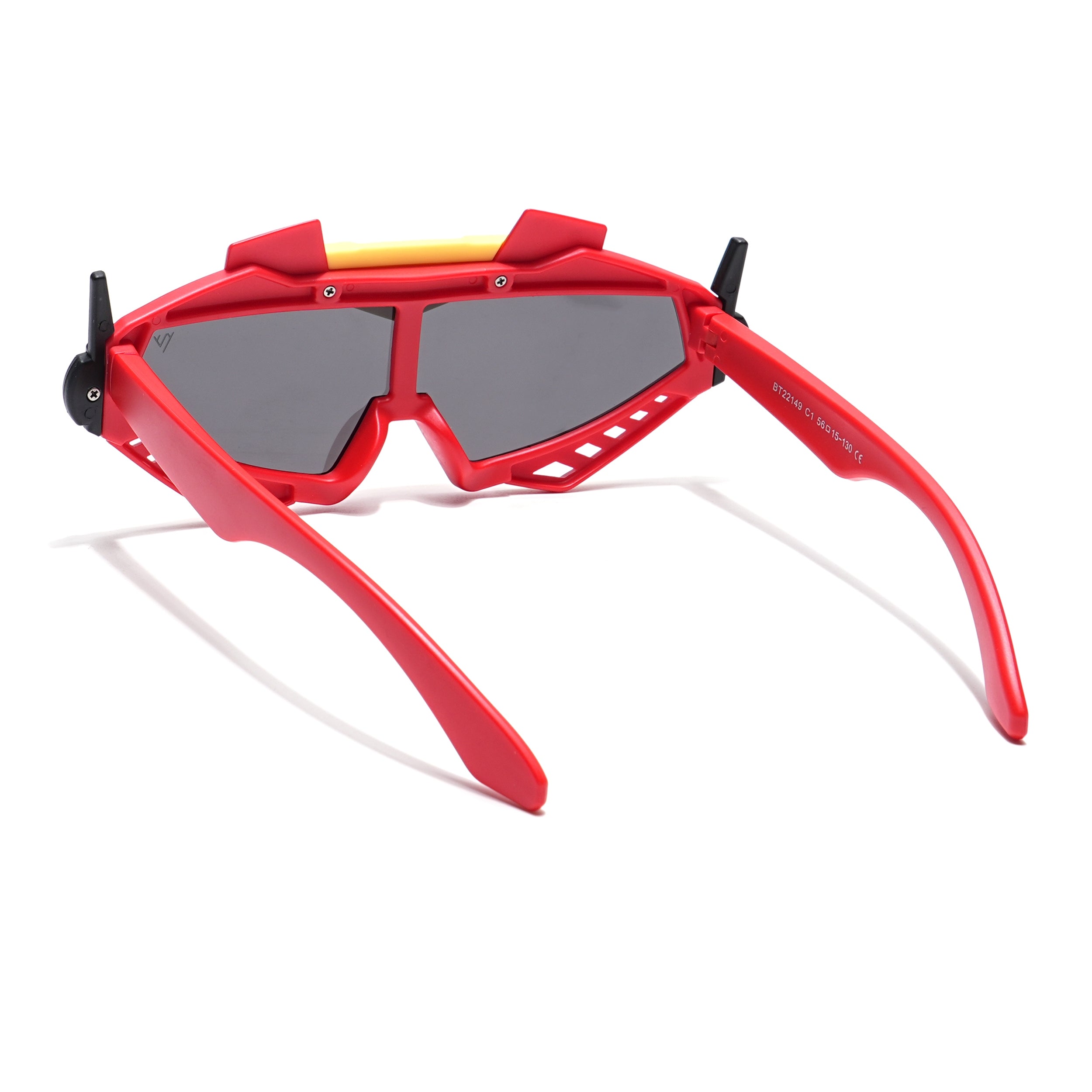 Wrap Around Sunglasses for Kids -6 yrs To 12 yrs (Black Lens | Red & Yellow Frame - PMG6082)