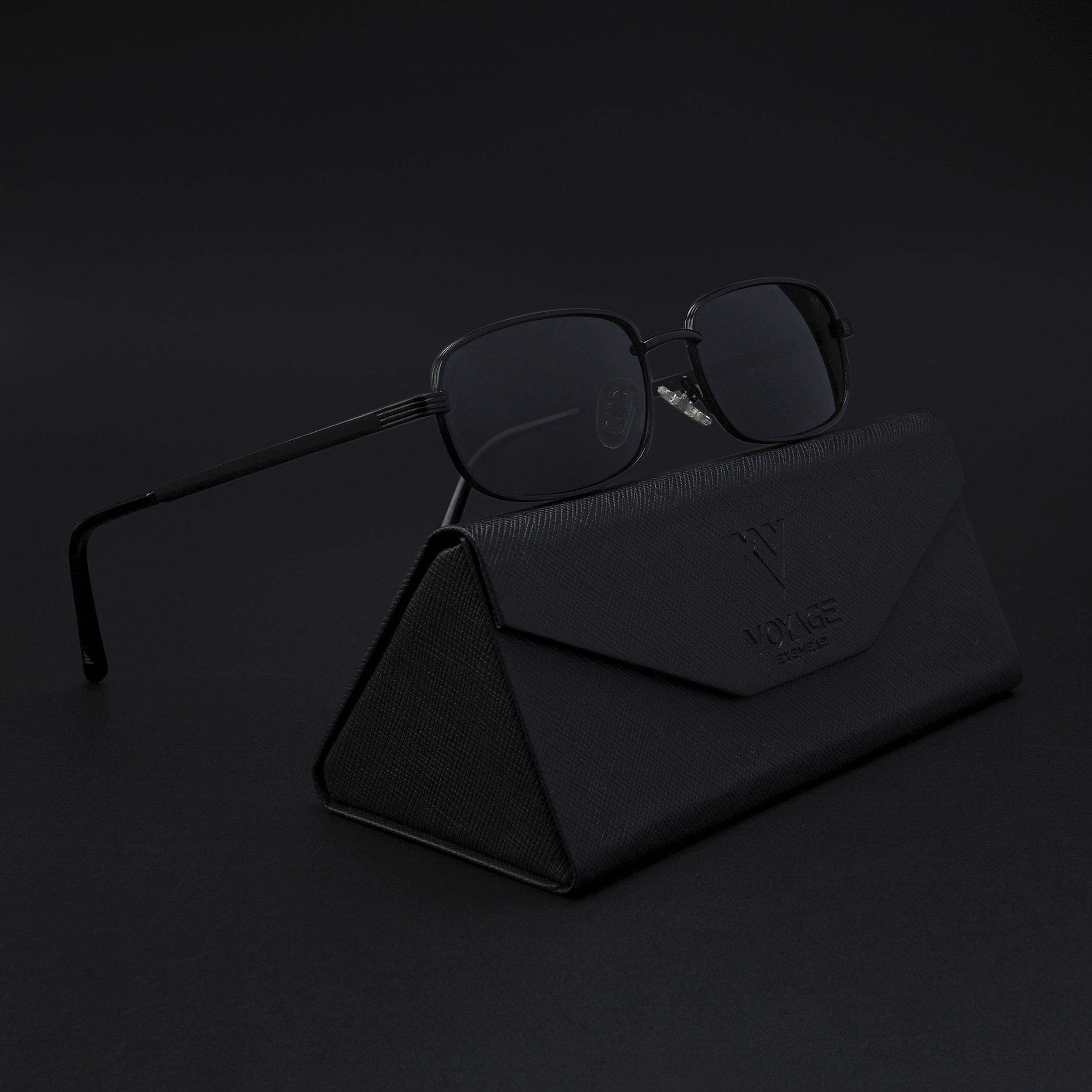Vesper | Black Polarized Rectangle Sunglasses (Black Lens - PMG5845)