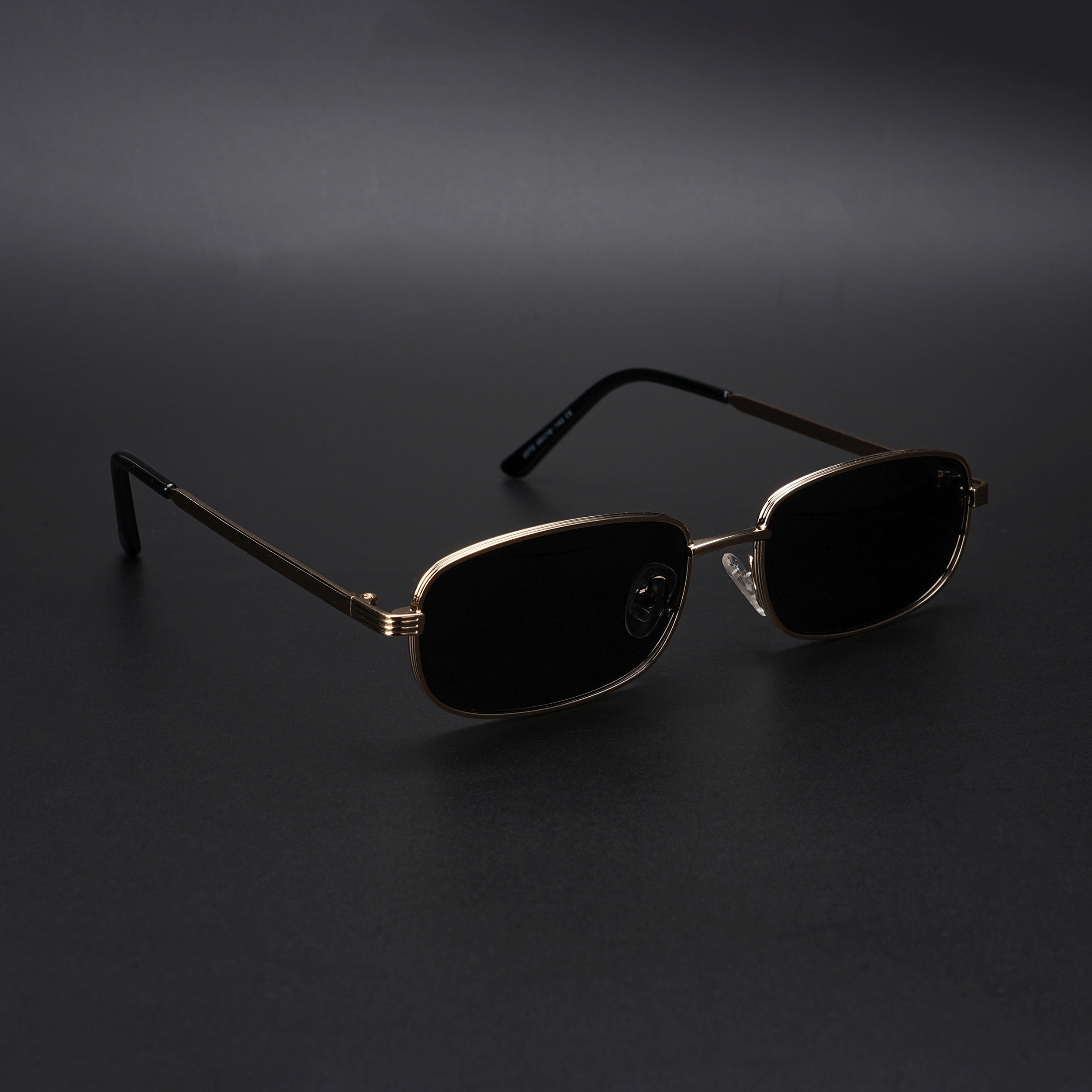 Vesper | Golden Polarized Rectangle Sunglasses (Black Lens - PMG5846)