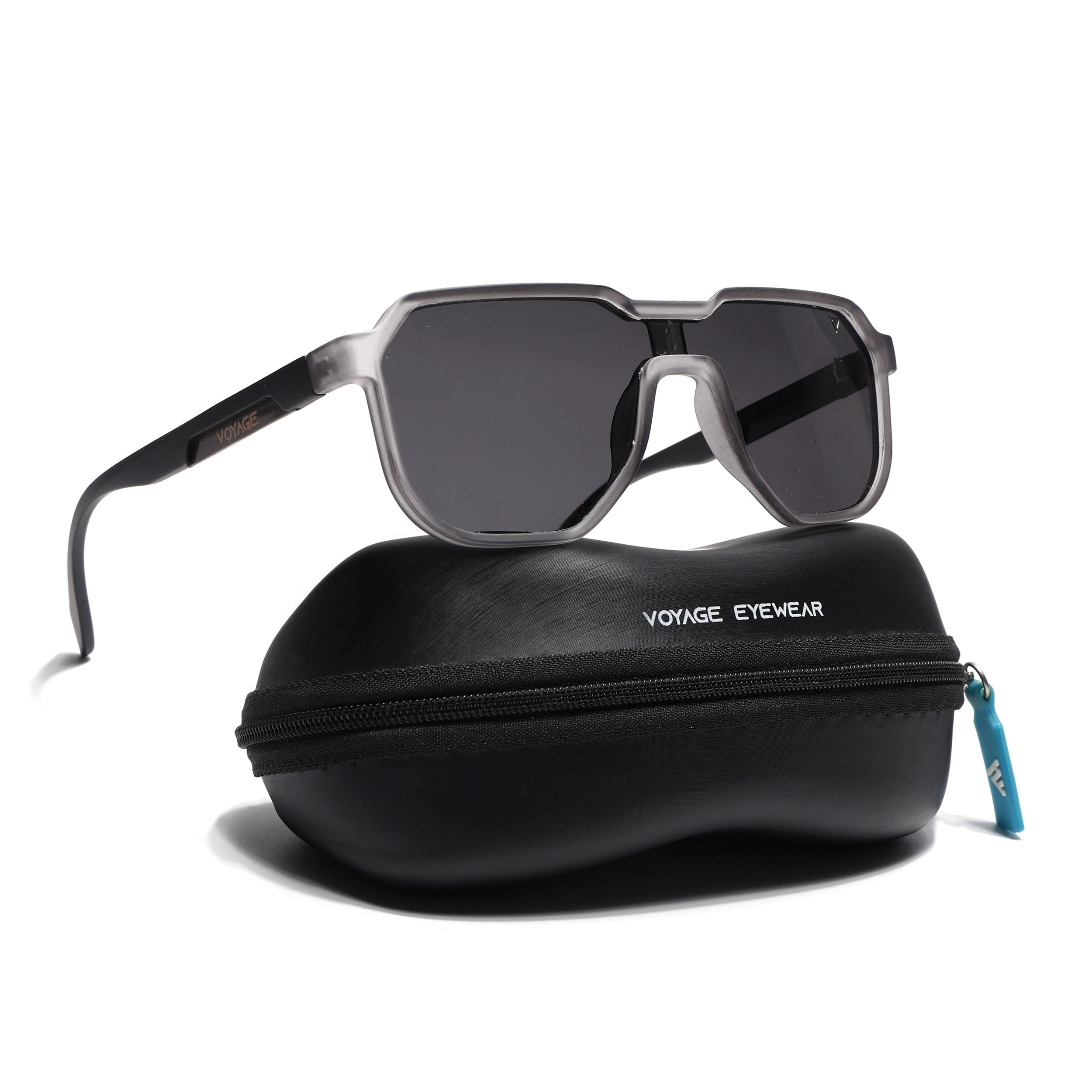 Hexagonal Polarized Sunglasses for Men & Women (Black Lens | Grey Frame - PMG7357)