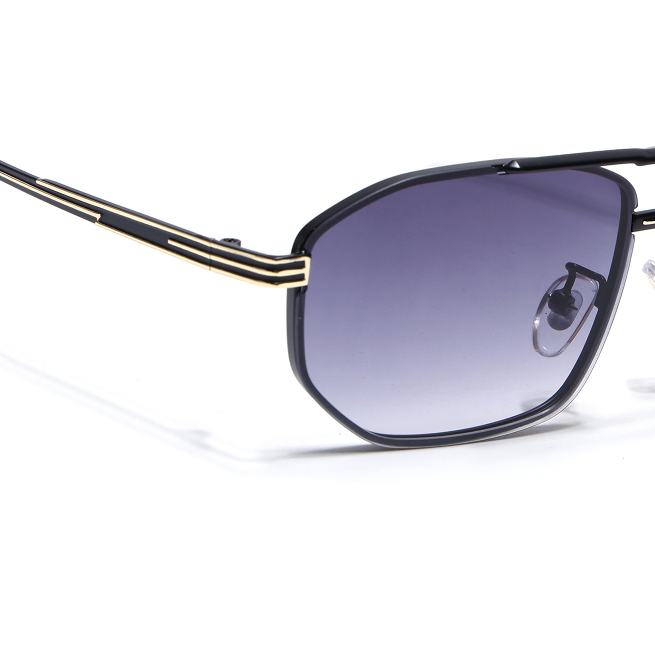 Rectangle Sunglasses for Men & Women (Grey & Clear Lens | Golden & Black Frame - MG7534)