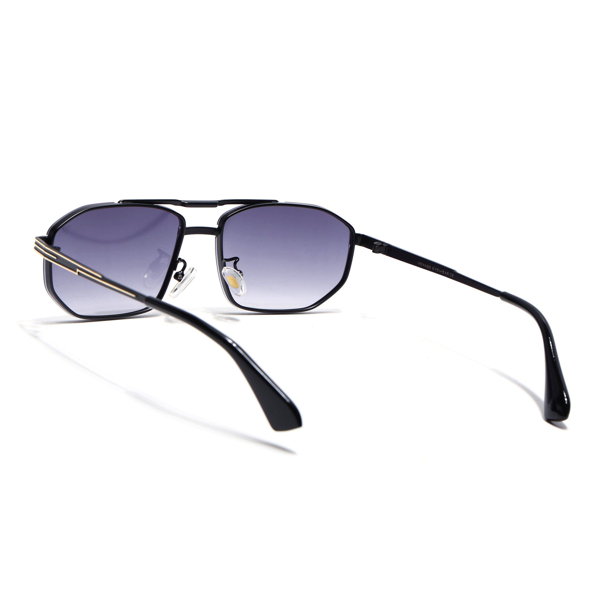 Rectangle Sunglasses for Men & Women (Grey & Clear Lens | Golden & Black Frame - MG7534)