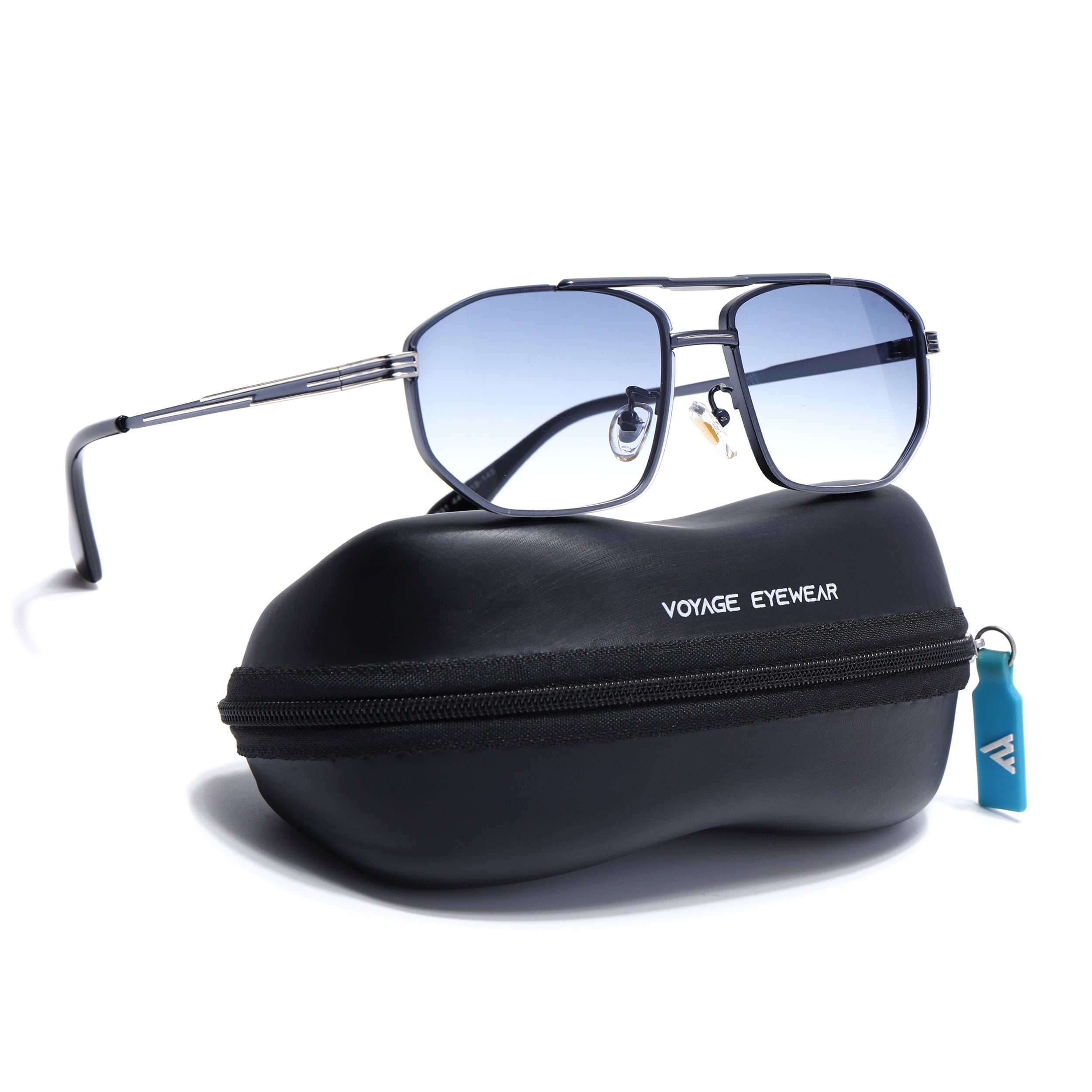 Rectangle Sunglasses for Men & Women (Blue & Clear Lens | Blue & Silver Frame - MG7535)