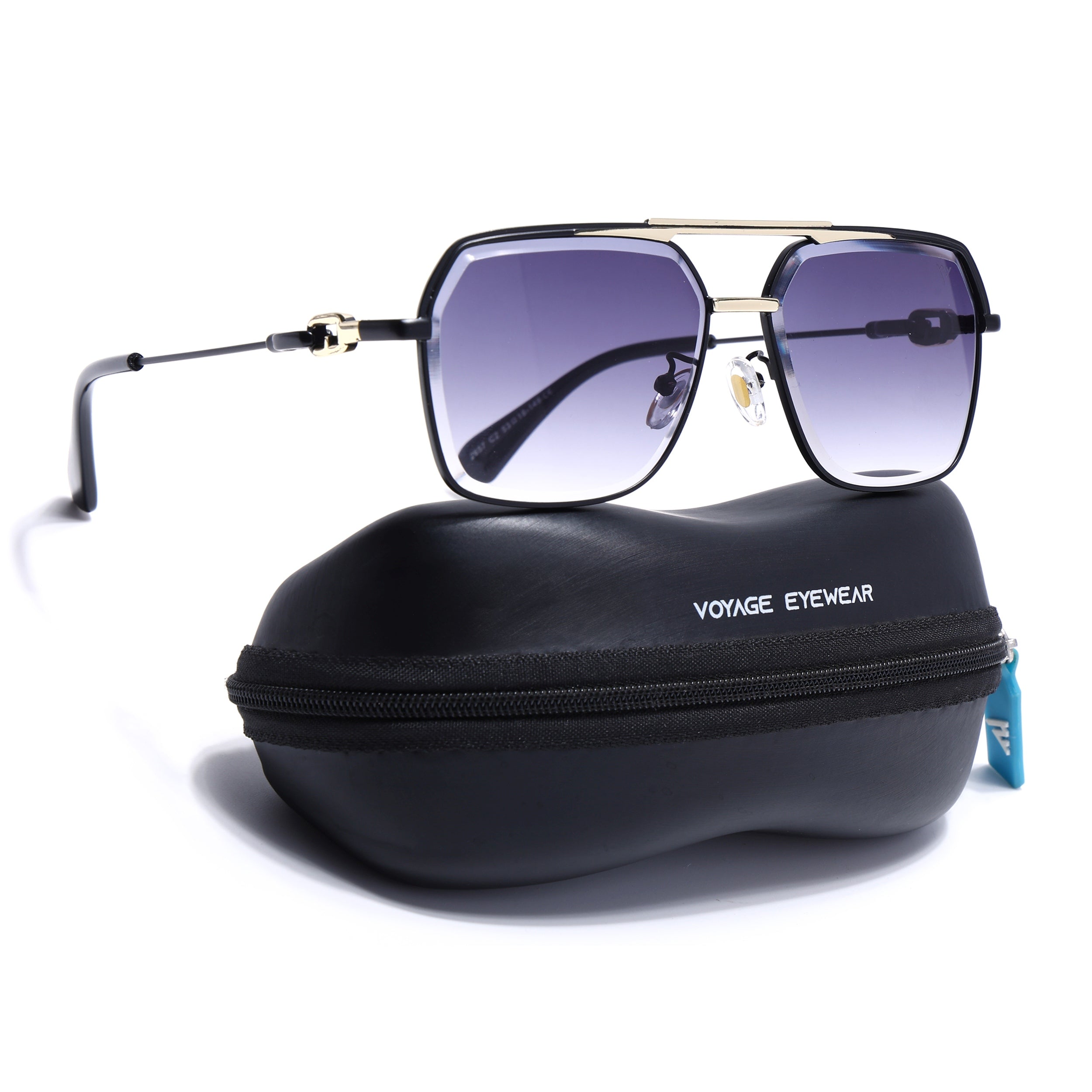 Wayfarer Sunglasses for Men & Women (Grey & Clear Lens | Golden & Black Frame - MG7531)