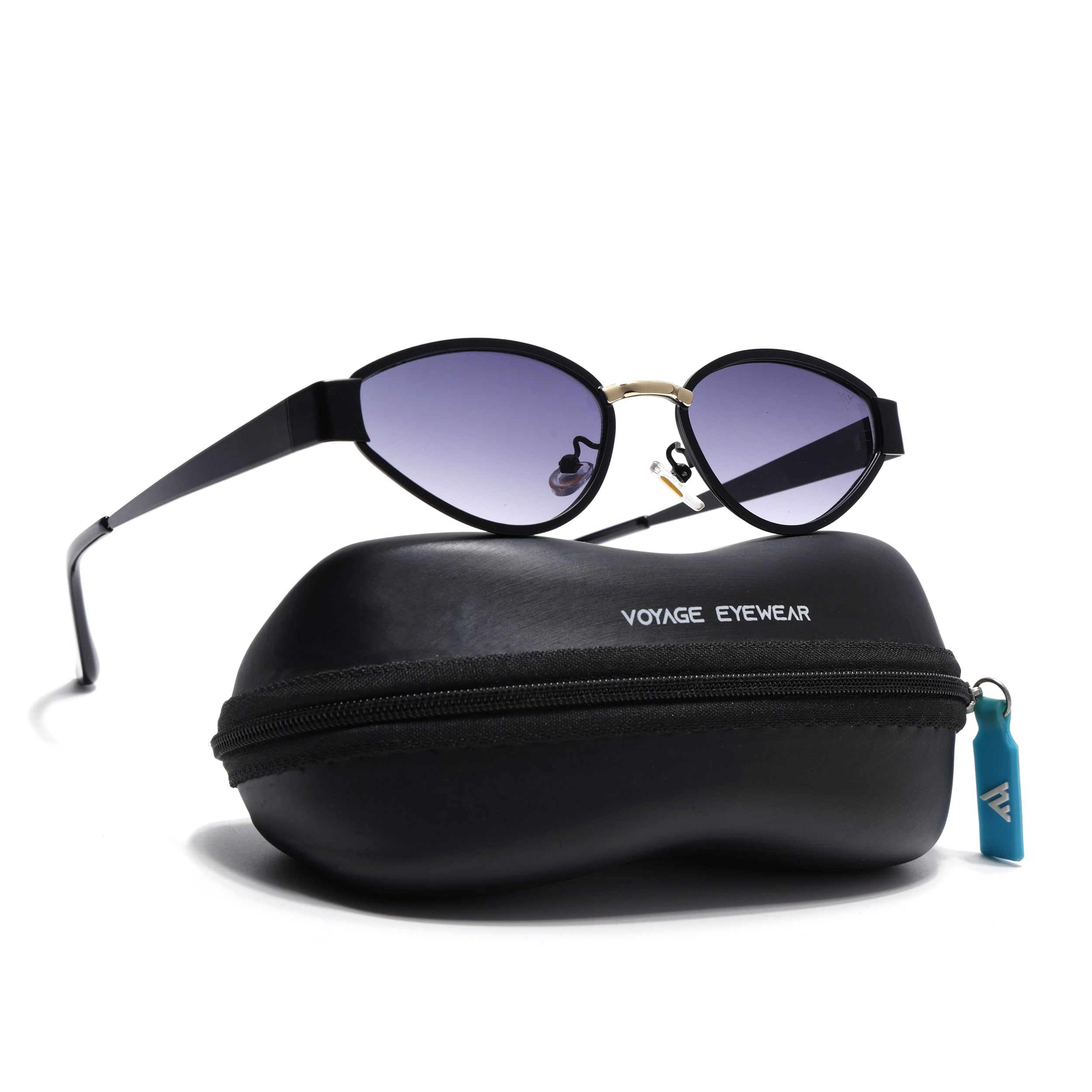 Cateye Sunglasses for Women (Grey & Clear Lens | Black & Golden Frame - MG7544)