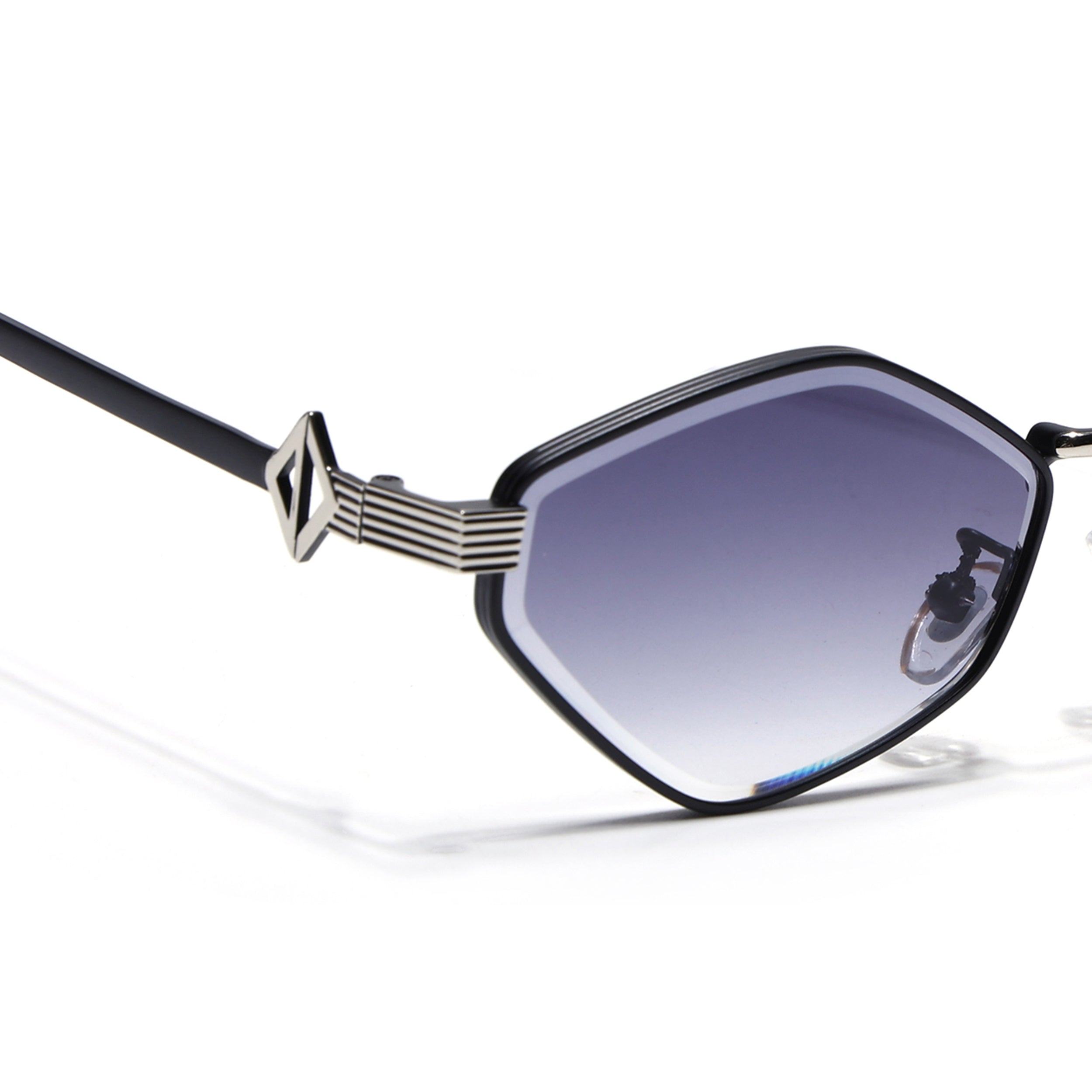 Hexagonal Sunglasses for Men & Women (Grey & Clear Lens | Black & Silver Frame - MG7521)