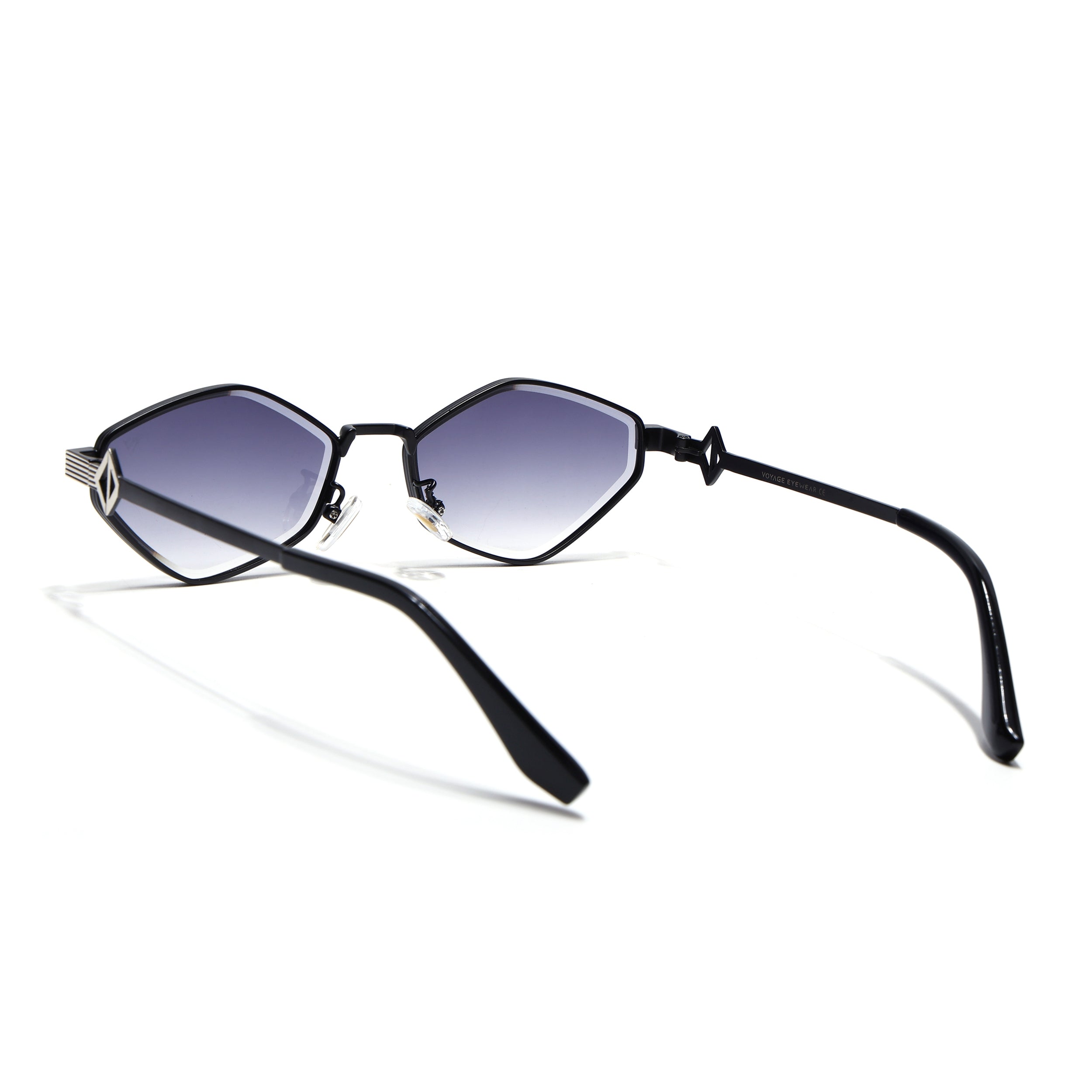Hexagonal Sunglasses for Men & Women (Grey & Clear Lens | Black & Silver Frame - MG7521)